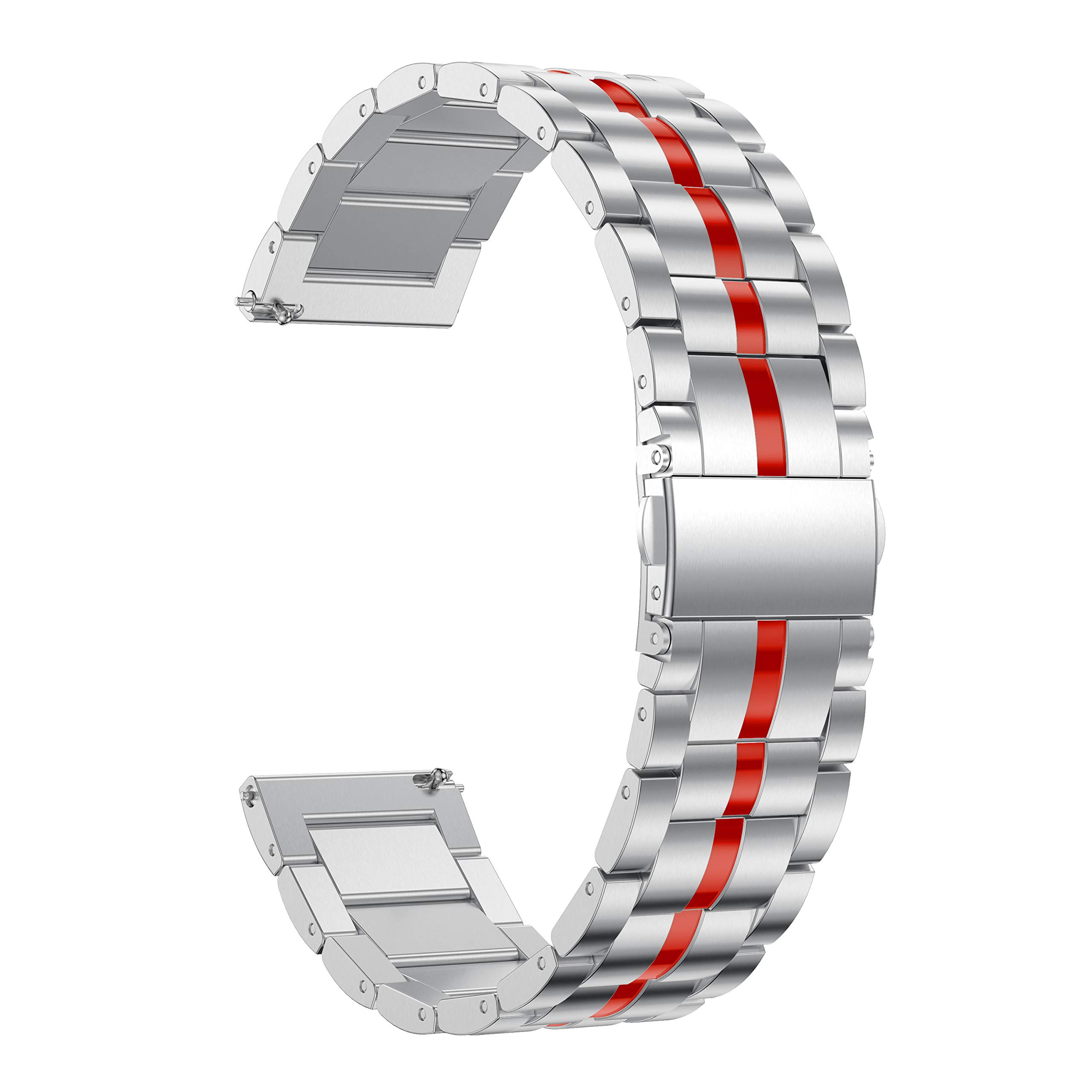 Anrir Watch Bands for Galaxy Watch 3 41mm, 20mm Quick Release Stainless Steel Band for Galaxy Watch 42mm/Galaxy Watch Active 2 40mm/44mm, Gear Sport/Gear S2 Classic-Silver&Red