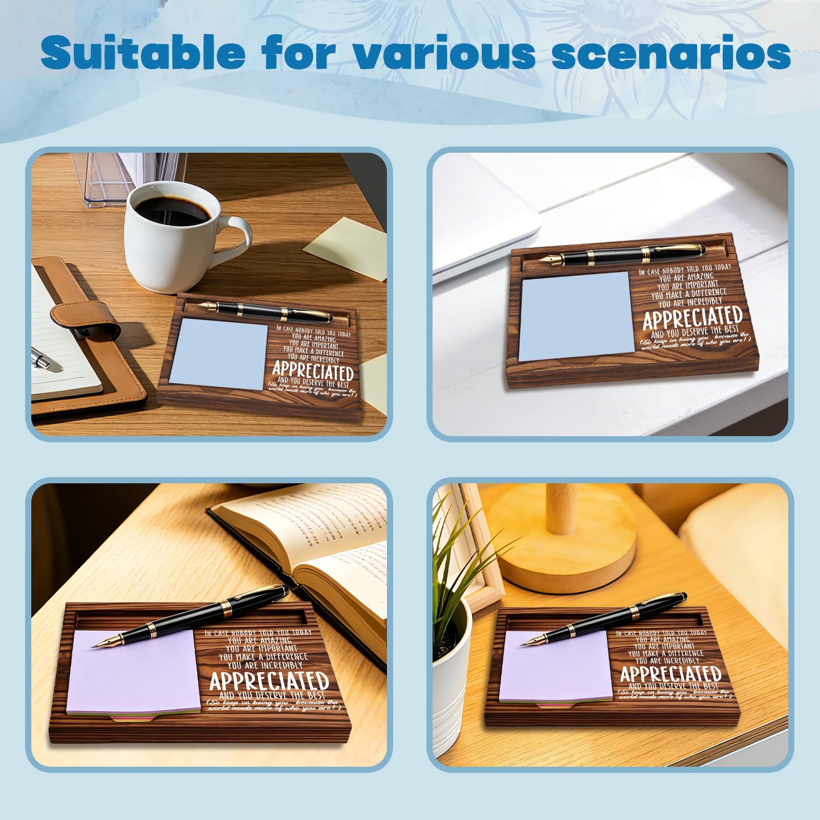 FOUGSTA Appreciation Gifts for Women, New Job Gifts for Women, Inspirational Office Decor Gift for Woman,Wooden Notepad Pen Holder With Inspirational Quotes,16.5 x 12 x 1.5 cm,XXN3