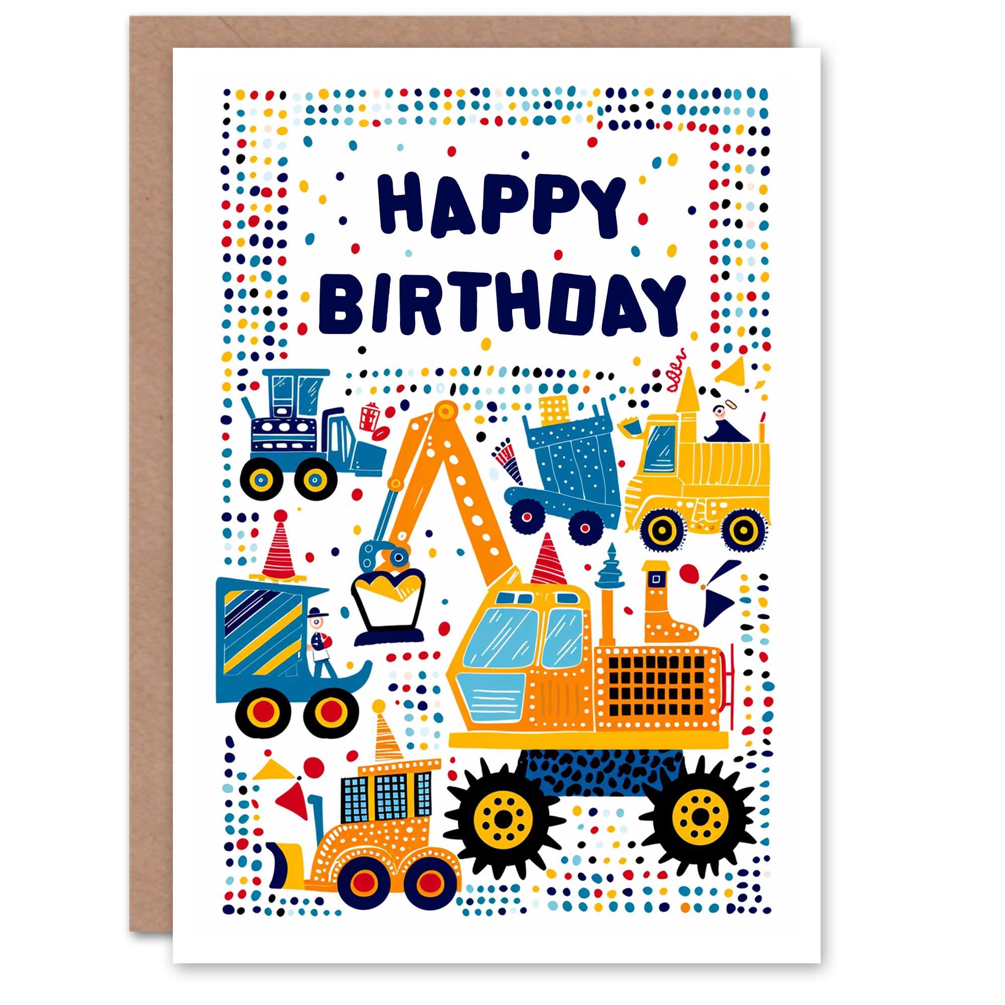 Artery8 - Birthday Card - Construction Builder Digger Truck - Kids Greeting Card
