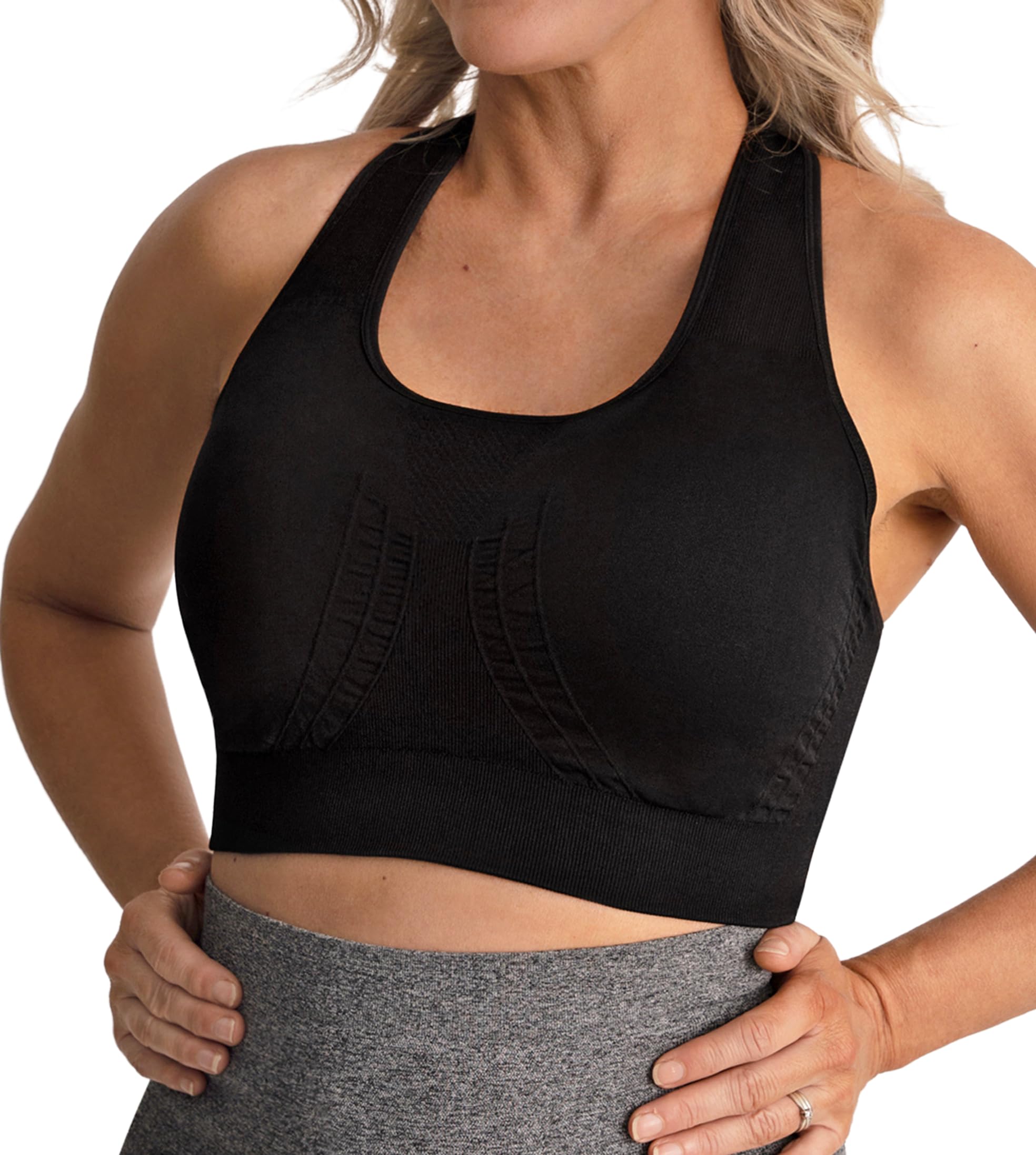 Conturve Women's Black Seamless Racerback Sports Bra - Sports Bras For - Sports Bra - Workout Tops - Wireless Bra