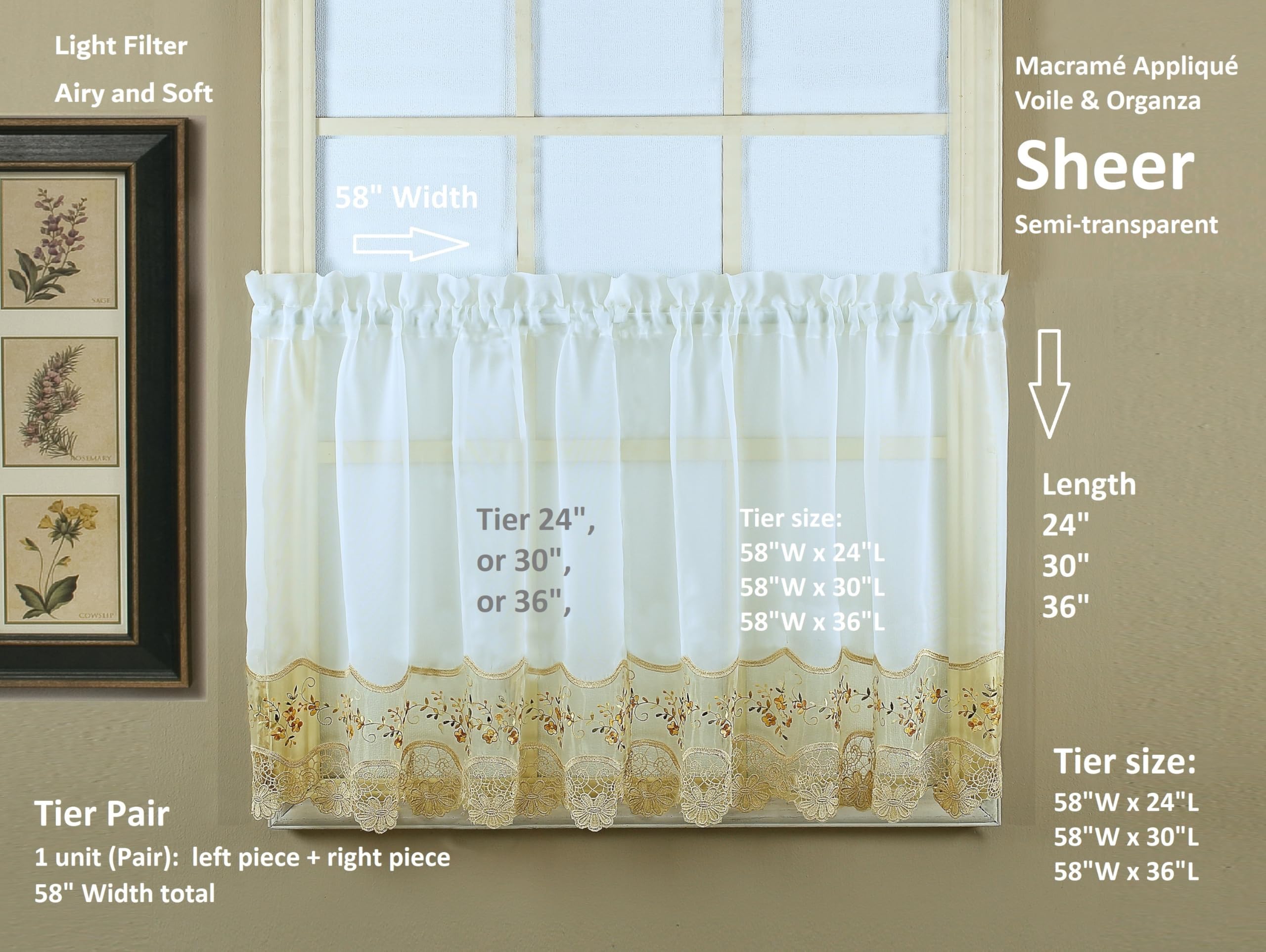 Amazon.com: Today's Curtain, Vintage Macramé Organza Tier 36