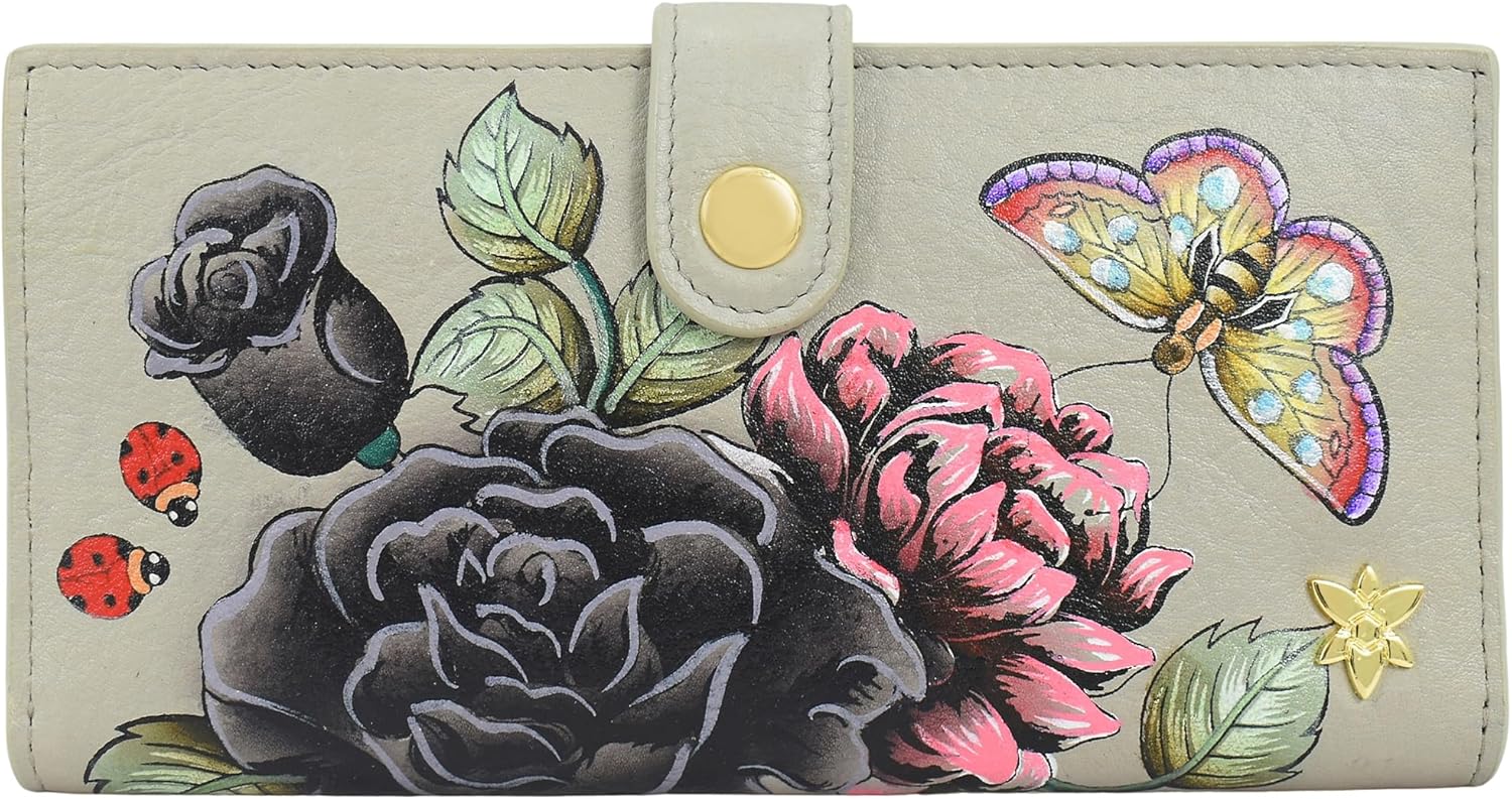 Anuschka 2086 Organizer Wallet, Women's Hand-Painted Genuine Leather Wallet - La Catrina