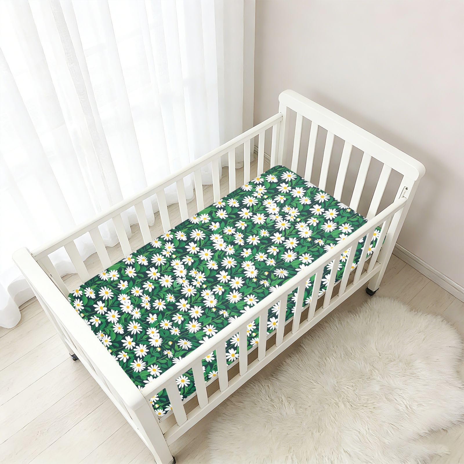 Drap-housse pour berceau de bébé bleu marine à motif de marguerites pour garçons et filles, 71,1 x 132,1 cm