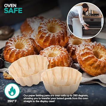 Mini Fluted Tube Pan Liner for Baking (25 Pack) Disposable Paper Cake Pan Liners for Baking Nonstick Paper Mold Liners for Baking Mini Angel Food Cake, Pie, Scone, Pineapple Pound Cakes