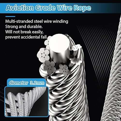 Miniatura 6 de Meticuloso Línea de vida auto retráctil de 23 pies, 330 libras, protección contra caídas con gancho de acero aleado y cuerda de alambre de acero