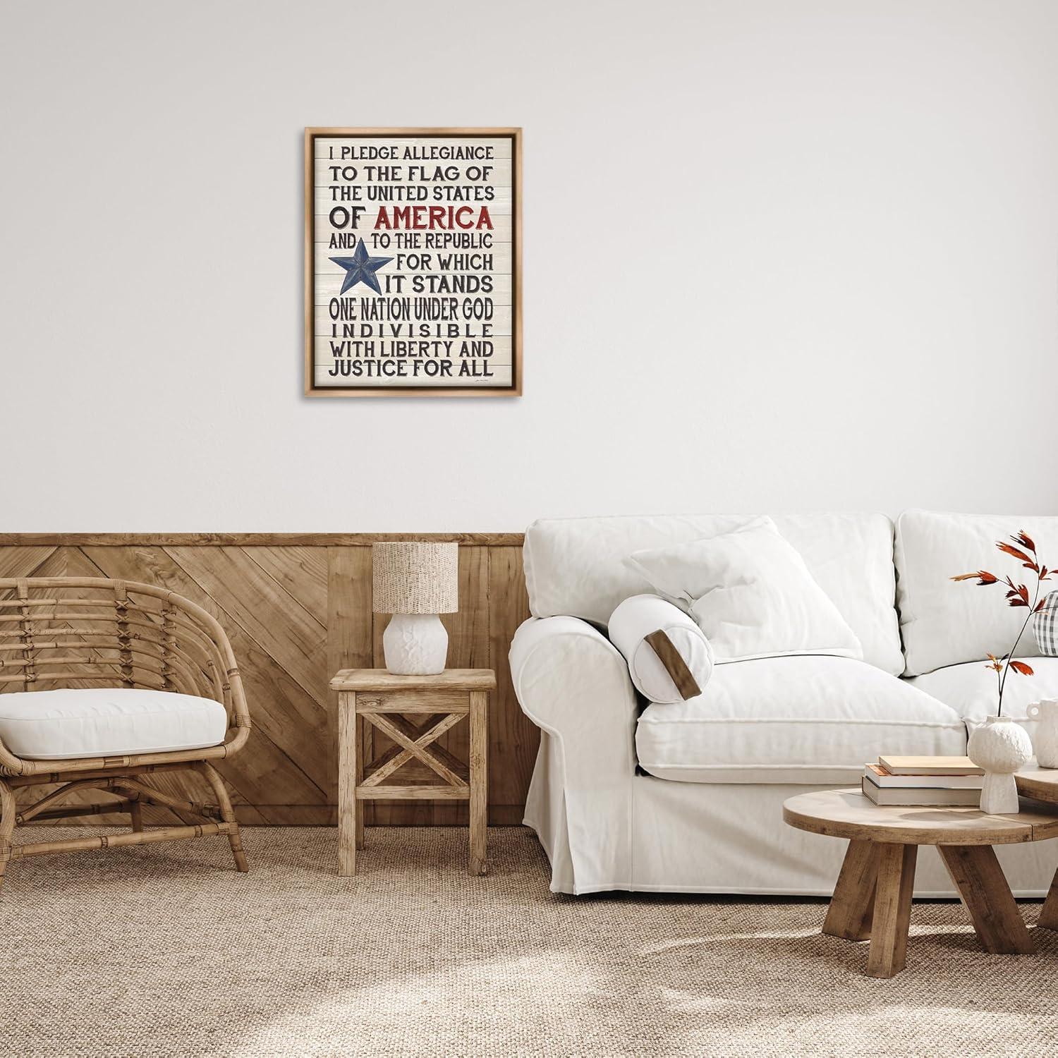 Stupell Industries 'Pledge of Allegiance Patriotic', Floating Frame Canvas Art, Brown, 25 x 31 Inches, Easy to Hang and Sturdy, Made in USA, by Jo Moulton