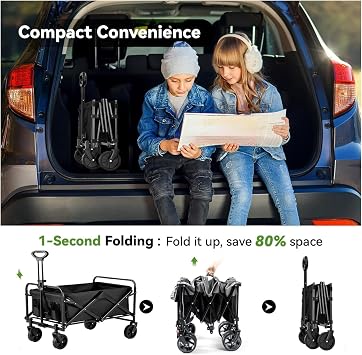 Foldable Market Trolley, 150 kg Carrying Capacity, Sturdy Steel Body, Thick Wheels with Brake System, Waterproof Design, 360 Degree Maneuver, Wagon Carrying Trolley For Camping, Beach, Market