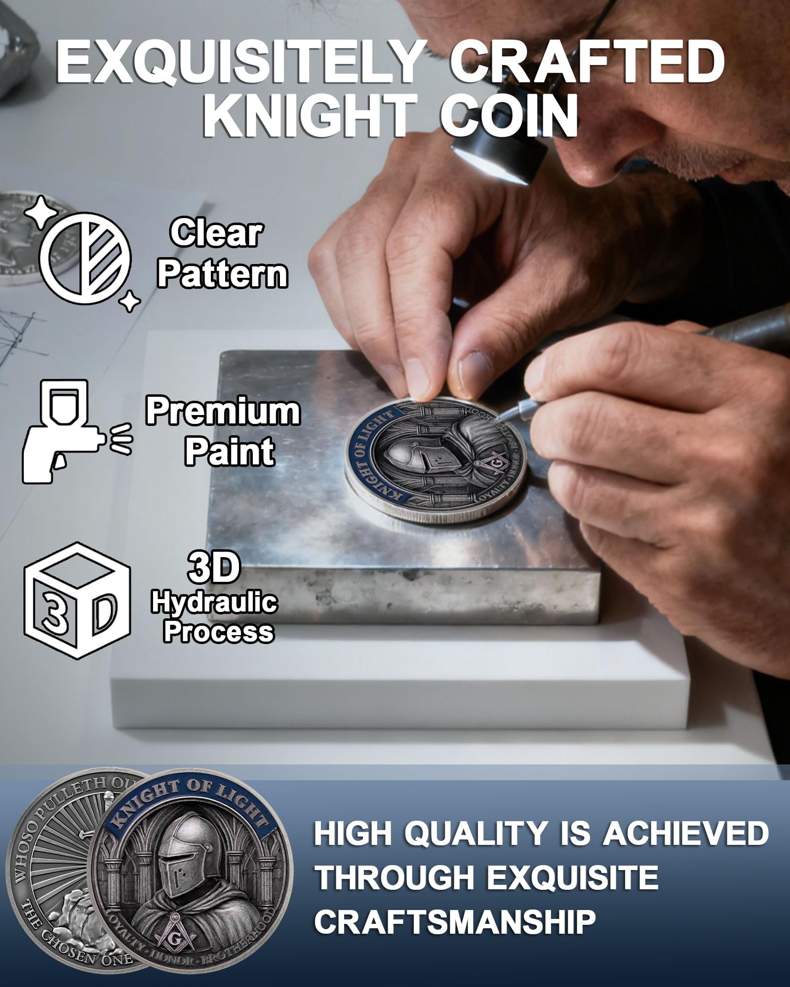 Knight Templar Challenge Coin, Masonic Knight - Excalibur - Image 2