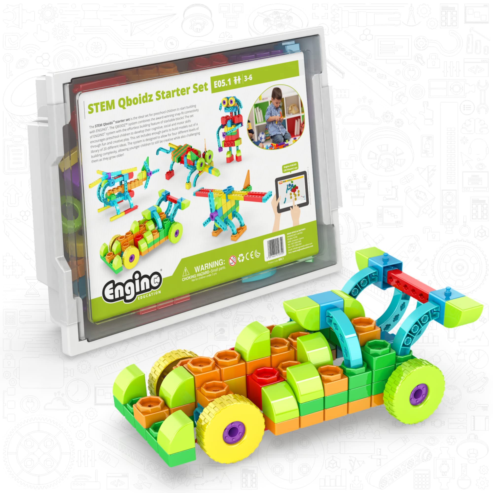 STEM Qboidz Starter Set Nursery school 3-6 years old (1-2 students in plastic box) School and HomeSchooling Kit - Guided Experiements & Activities
