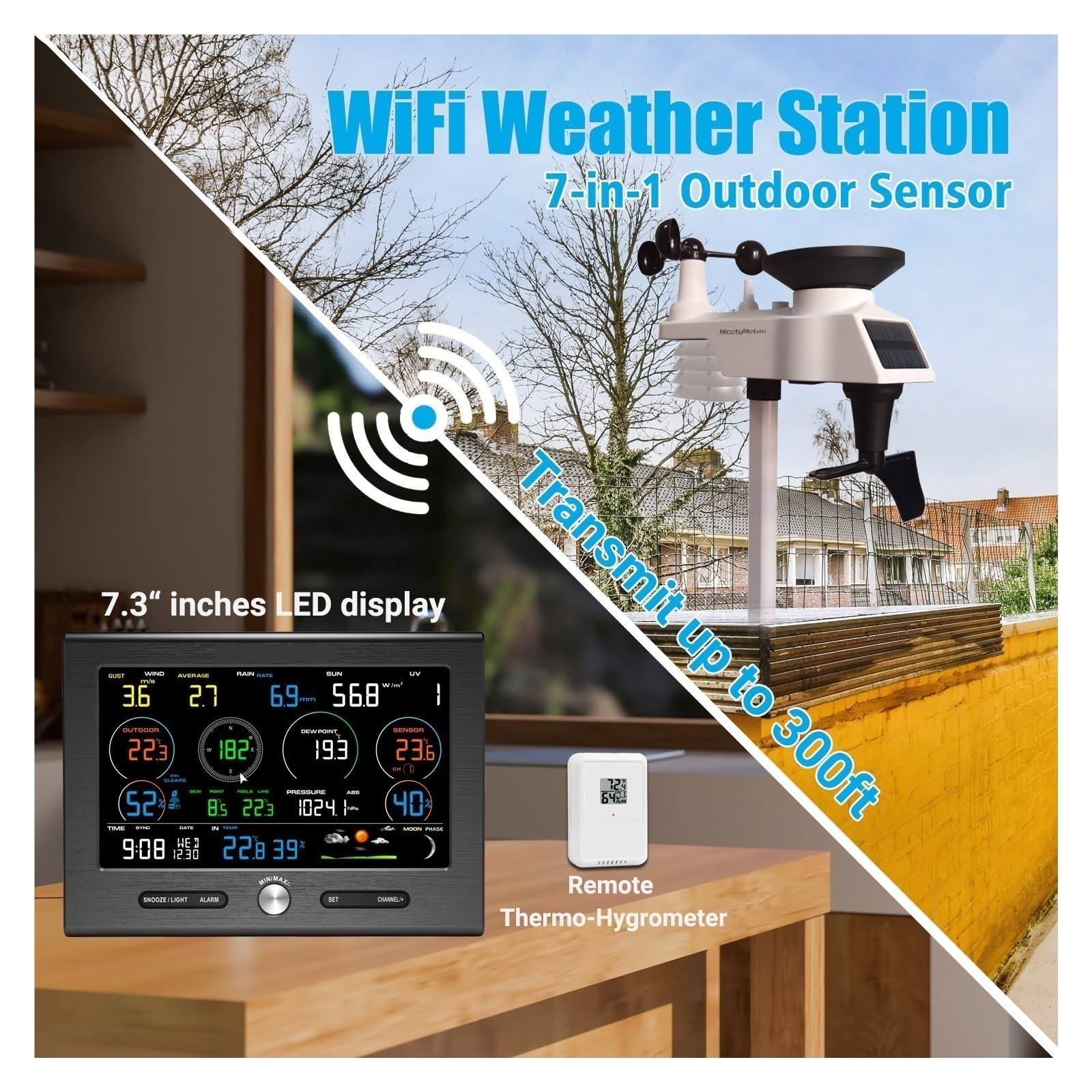 Stacja Pogodowa WiFi Czujnik Zewnętrzny Deszczomierz Prognoza Pogody Baza Weathercloud Temperatura Wilgotność 8 Kanałów Dokładny Szybki Monitorowanie Czasie Rzeczywistym