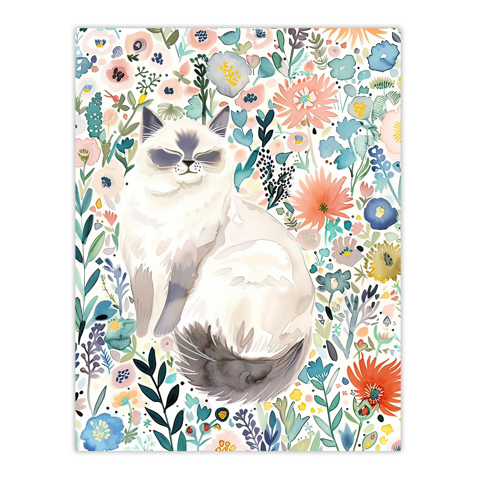「ラグドール　イン　花畑」　猫、絵画 Amazon.co.jp: Artery8 ラグドール猫好きペットと水彩画 野花 リビング