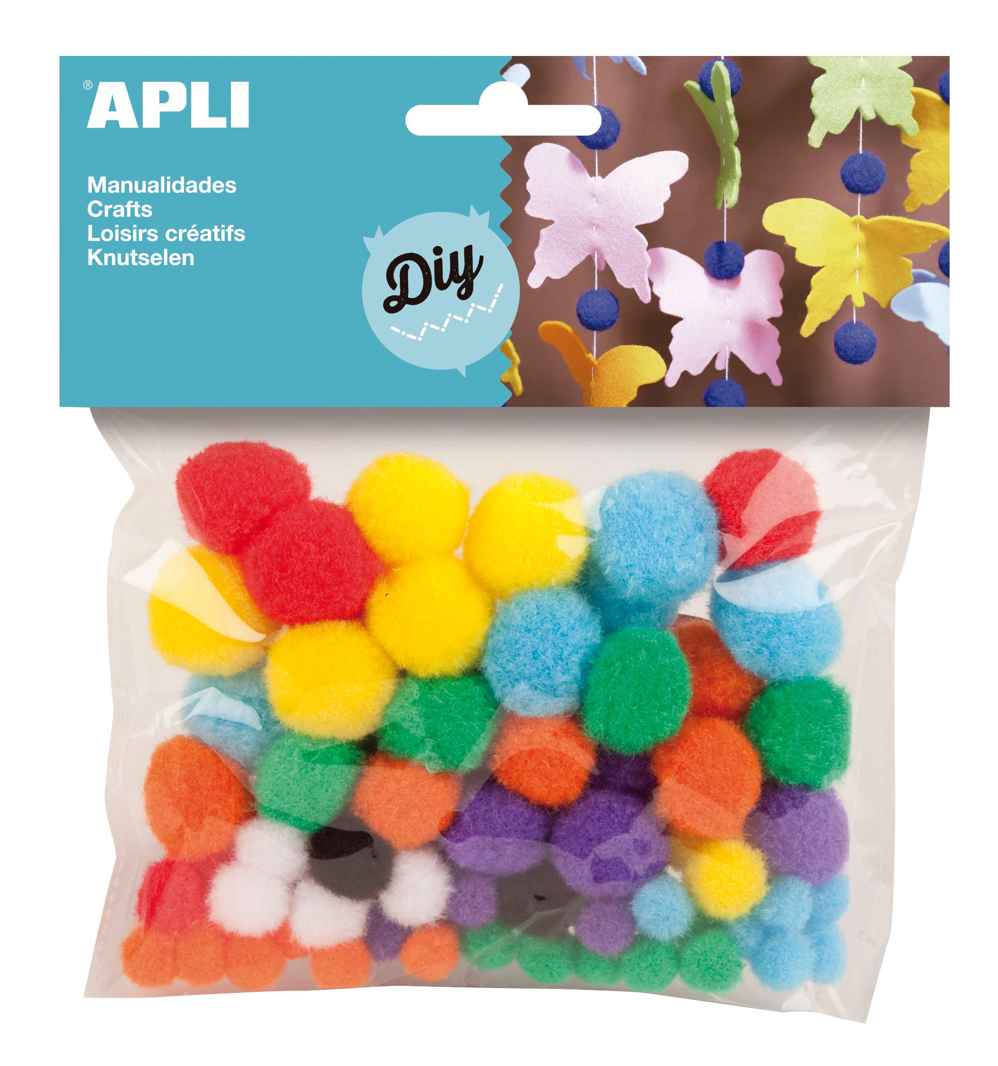 APLI 13061 - Sachet de 78 pompons de couleurs vives pour loisirs créatifs