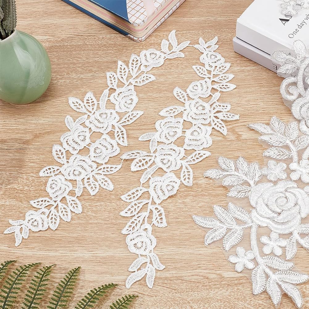 GORGECRAFT 2 Pairs Whtie Flowers Patches Garment Applique Embroidery DIY Wedding Dress Sewing Clothing Accessories (White) image 5