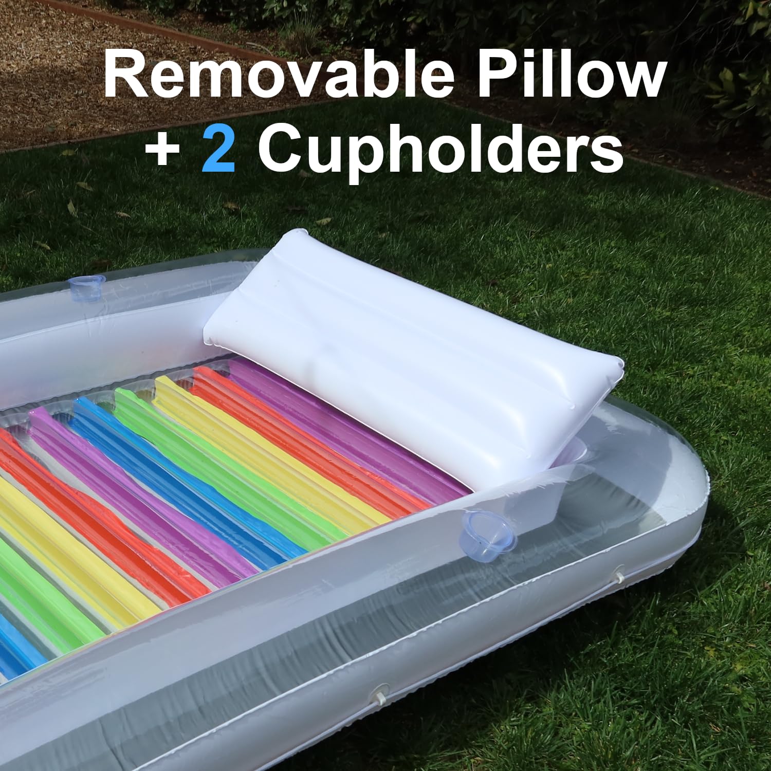 Inflatable Tanning Pool Lounger Float w/Reflective Base (Electric Pump Included) 85” x 58” - Sun Bathing Sun Tanning in Pool or Backyard: White (W/ Reflective Base)