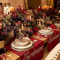 Vista 4 de Lilmeme Camino de mesa de 36 pulgadas, árbol de Navidad, camino de mesa auxiliar, estilo granja, mantel para comedor, vacaciones, fiesta, decoración