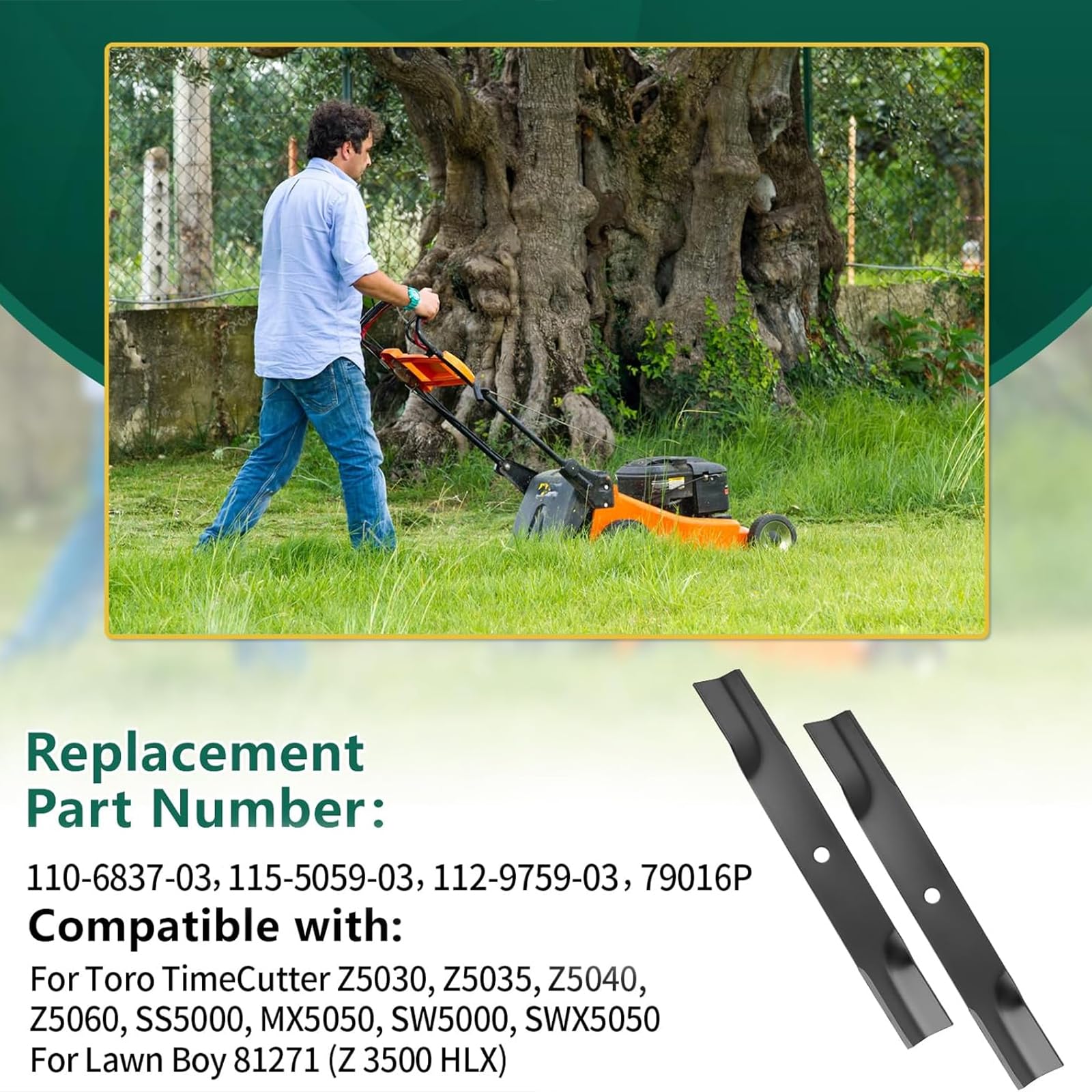 110-6837-03 79016P - Cuchillas de alta elevación compatibles con Toro Timecutter Z5000 74370 74372 74373 74374 74375 74376 para cubierta de 50 pulgadas, repuesto 112-9759-03 112-9759-03 112