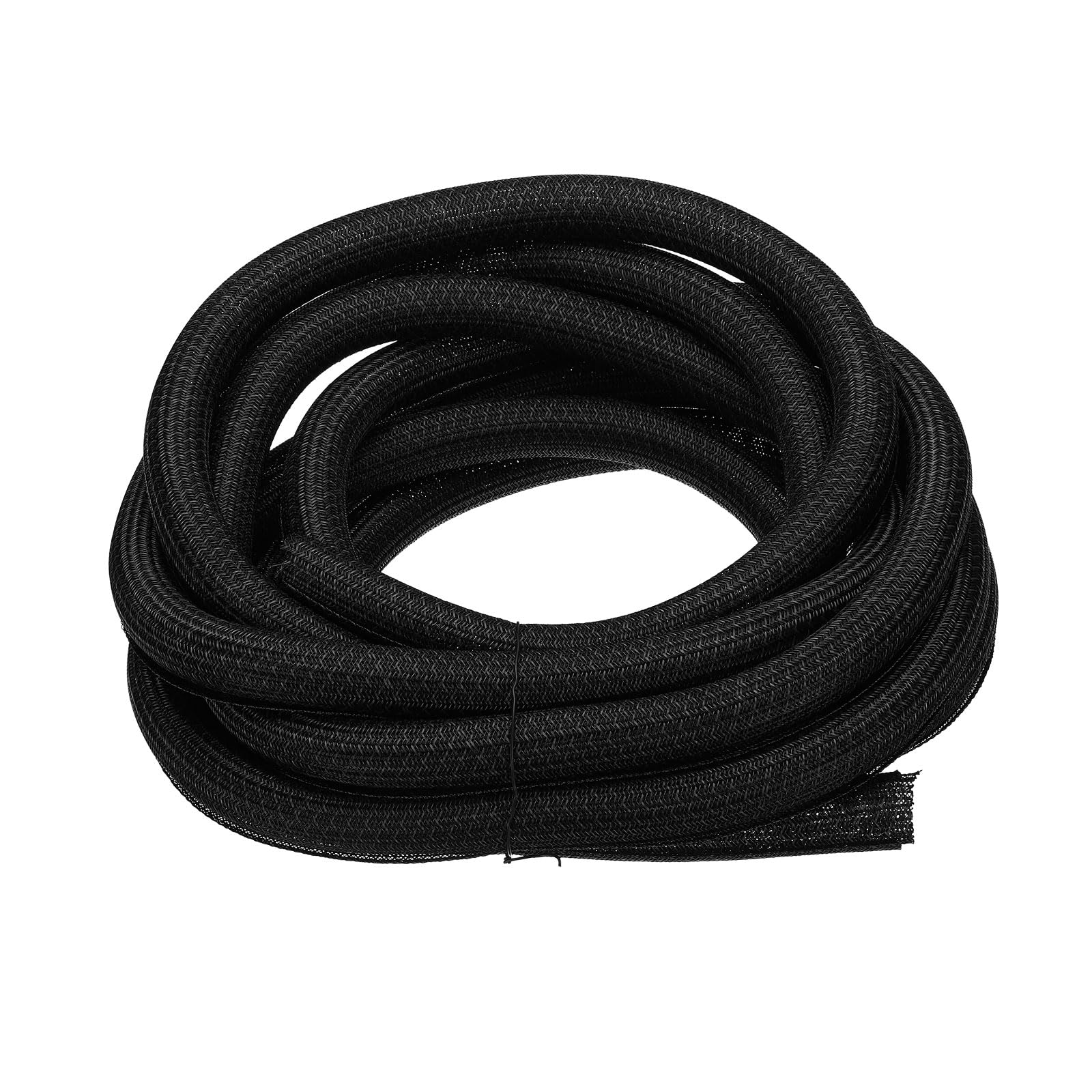 sourcing map Split Sleeve Wire Loom 1-1/8" 25Ft Black Self Wrapping Braided Sleeve UL94-V2 Fireproof PET Sleeving for Automotive, Home Cable Management