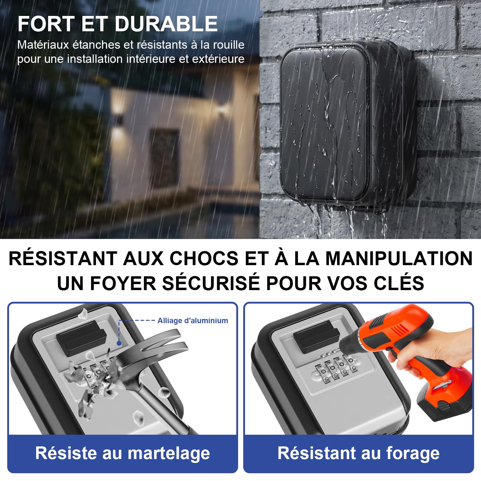 Diyife Boite a Clef Rétroéclairée, Etanche Grand Boite a Clefs Murale, Éclairage Automatique, Boite a Clef Exterieur avec Cache de Protection & Corps de Serrure Renforcé, 2 Crochets Intérieurs