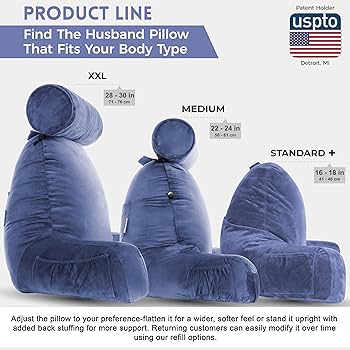 Husband Pillow - Dark Blue, Big Backrest Reading Bed Rest Pillow Husband Pillow - Dark Blue, Big Backrest Reading Bed Rest Pillow