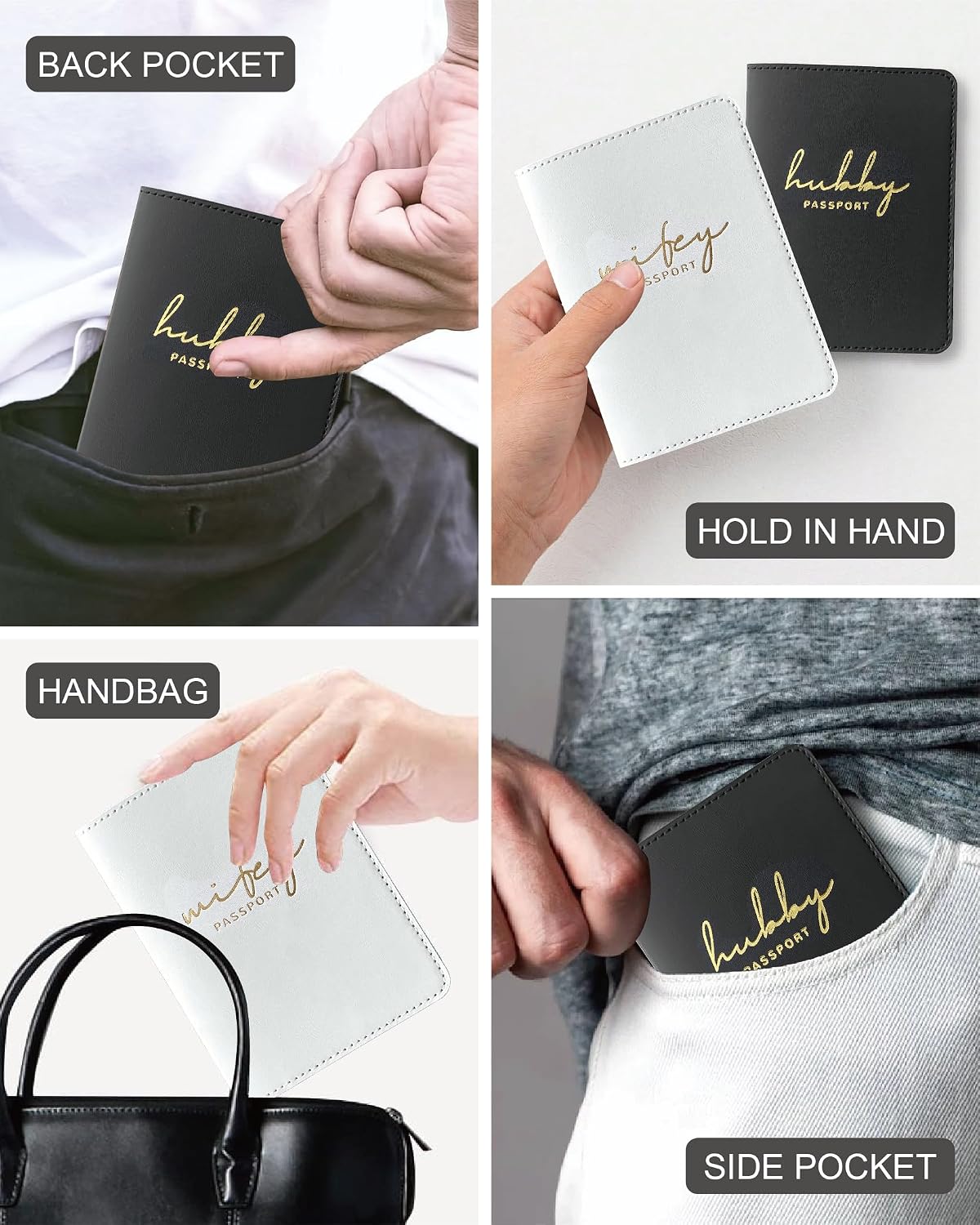 Mr & Mrs Wedding Gifts, Mr and Mrs Passport Holder Set - PU Leather with RFID Blocking, Honeymoon Travel Essentials