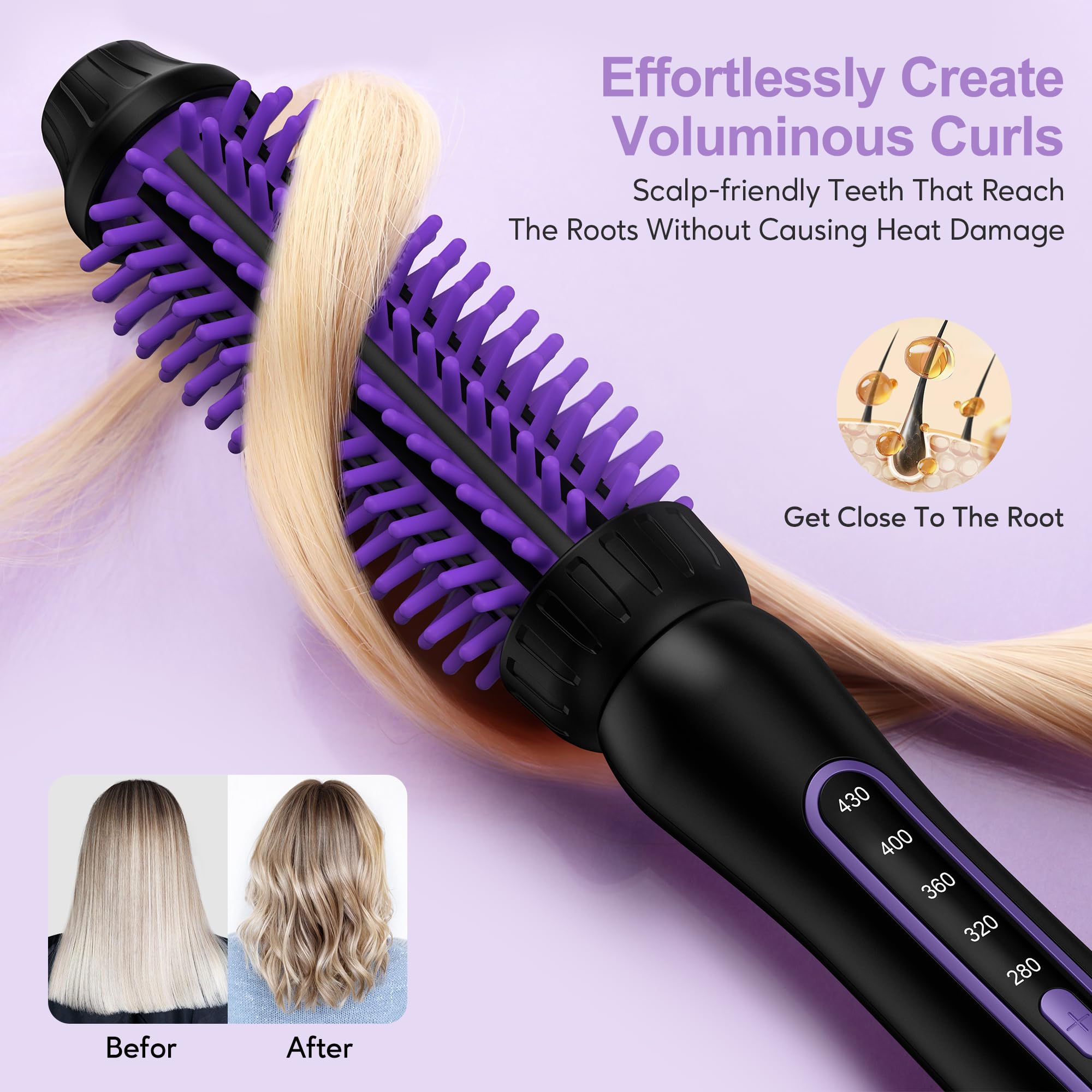 FARERY Thermal Brush, Cepillo Térmico 25MM, Cerdas de Silicona Flexible Anti-Quemaduras y No se Caen, Cepillo Térmico Iónico de Cerámica Turmalina, Rizador de 5 Temperaturas, Doble Voltaje