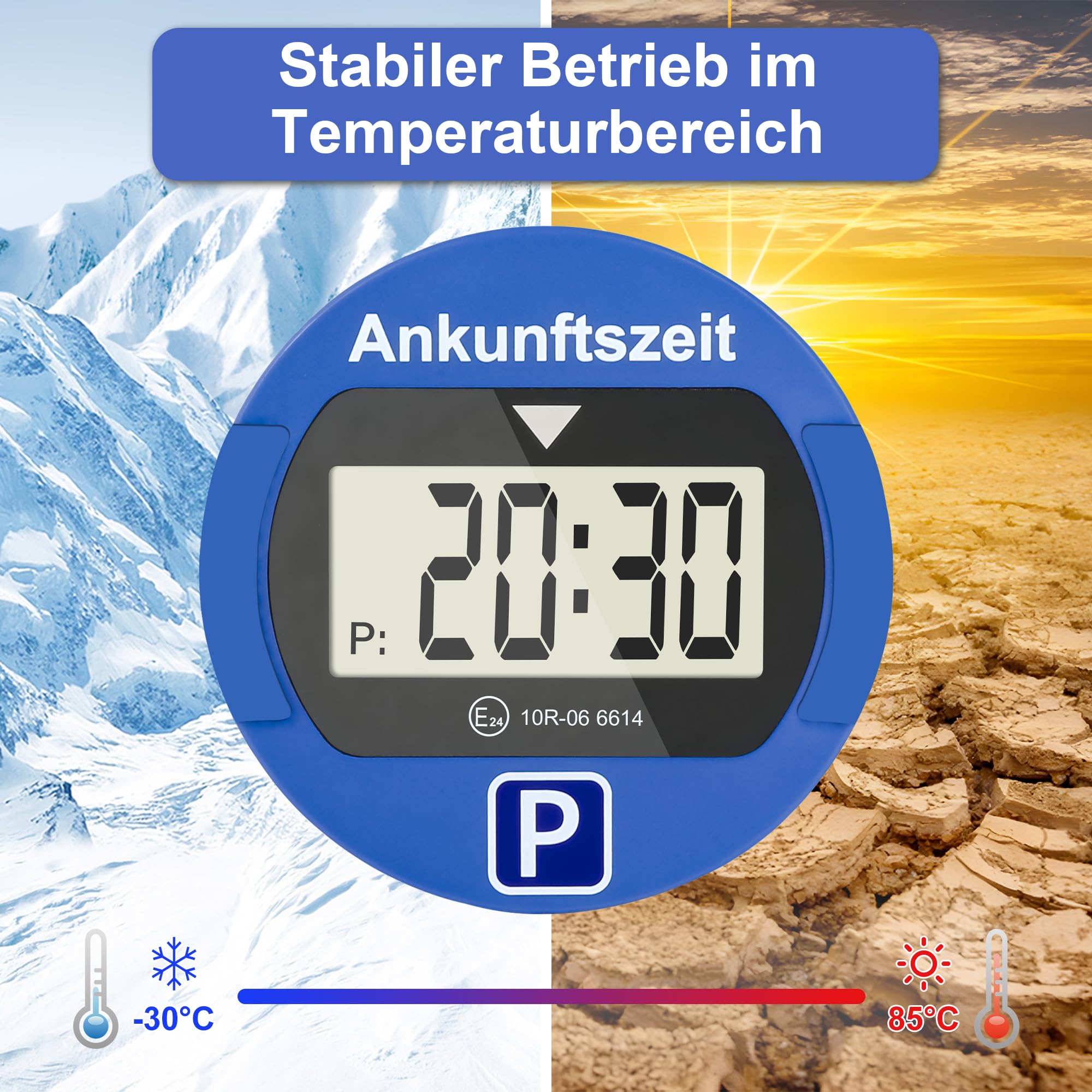TEOV Elektronische Parkscheibe mit Zulassung KBA fürs Auto - Digitale Parkuhr mit Nachtmodus und Taktungseinstellung, Großer Bildschirm, präzise Zeitmessung, Rund. Blau oder Schwarz