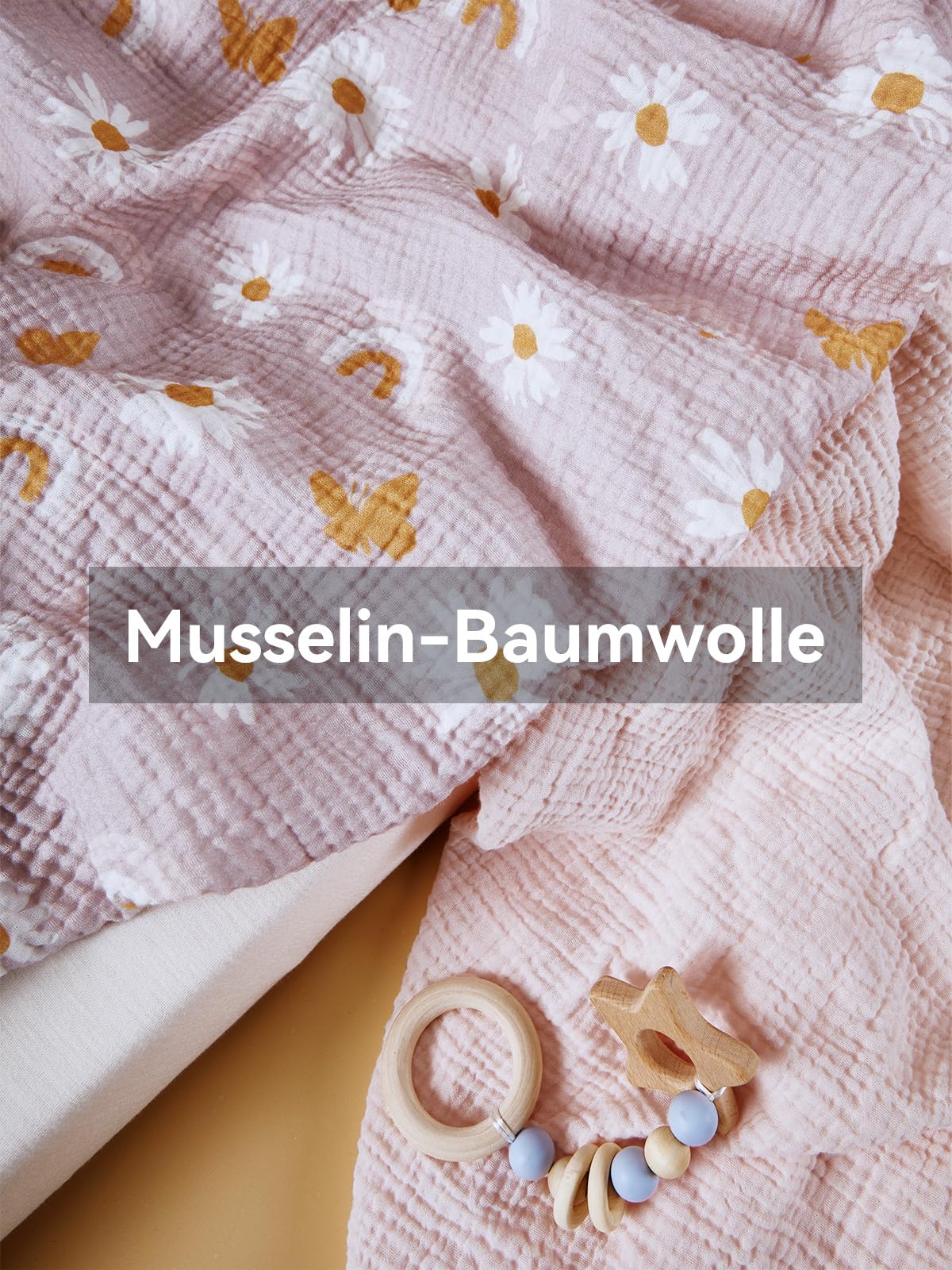 TILLYOU Mussola - Set di 2 lenzuoli con angoli elasticizzati per lettino, 60 x 120 cm, 100% cotone, motivo: farfalla rosa