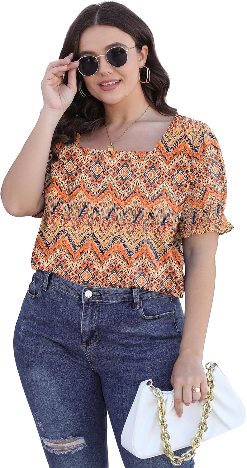 WEESO Womens Summer Tops 2025 Trendy Square Neck Blouses Short Puff Sleeve Shirts - Image 3