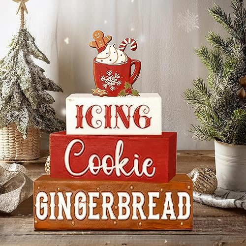 Miniatura 7 de 4 piezas de decoraciones navideñas para interiores  Decoración de mesa de jengibre de madera para el hogar  Centro de mesa de Navidad para mesa