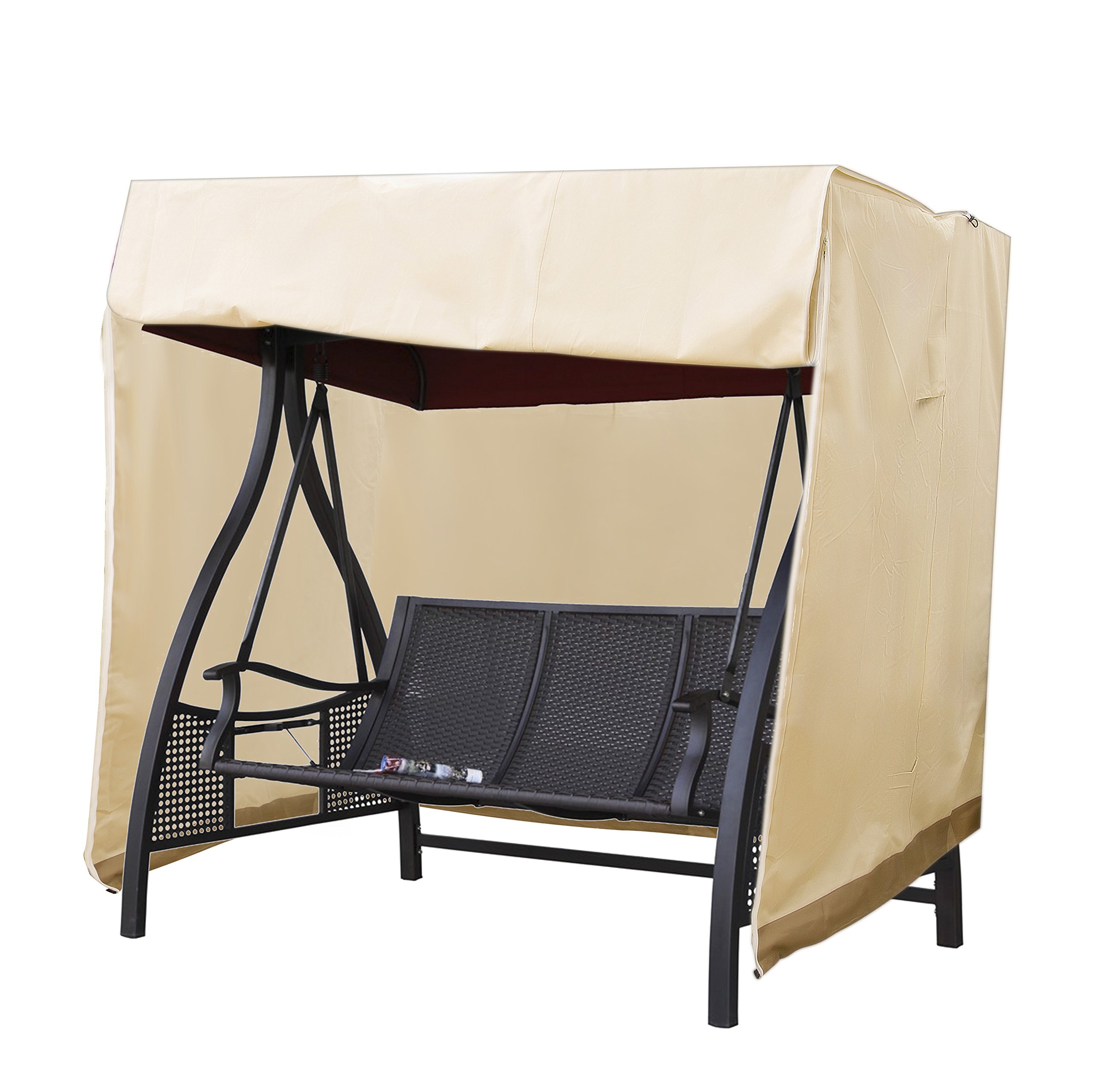 Outdoor 3 Triple Seater Hammock Swing Glider Canopy Cover Beige, All Weather Protection, Water Resistant, 88" L x 60" W x 72" H …