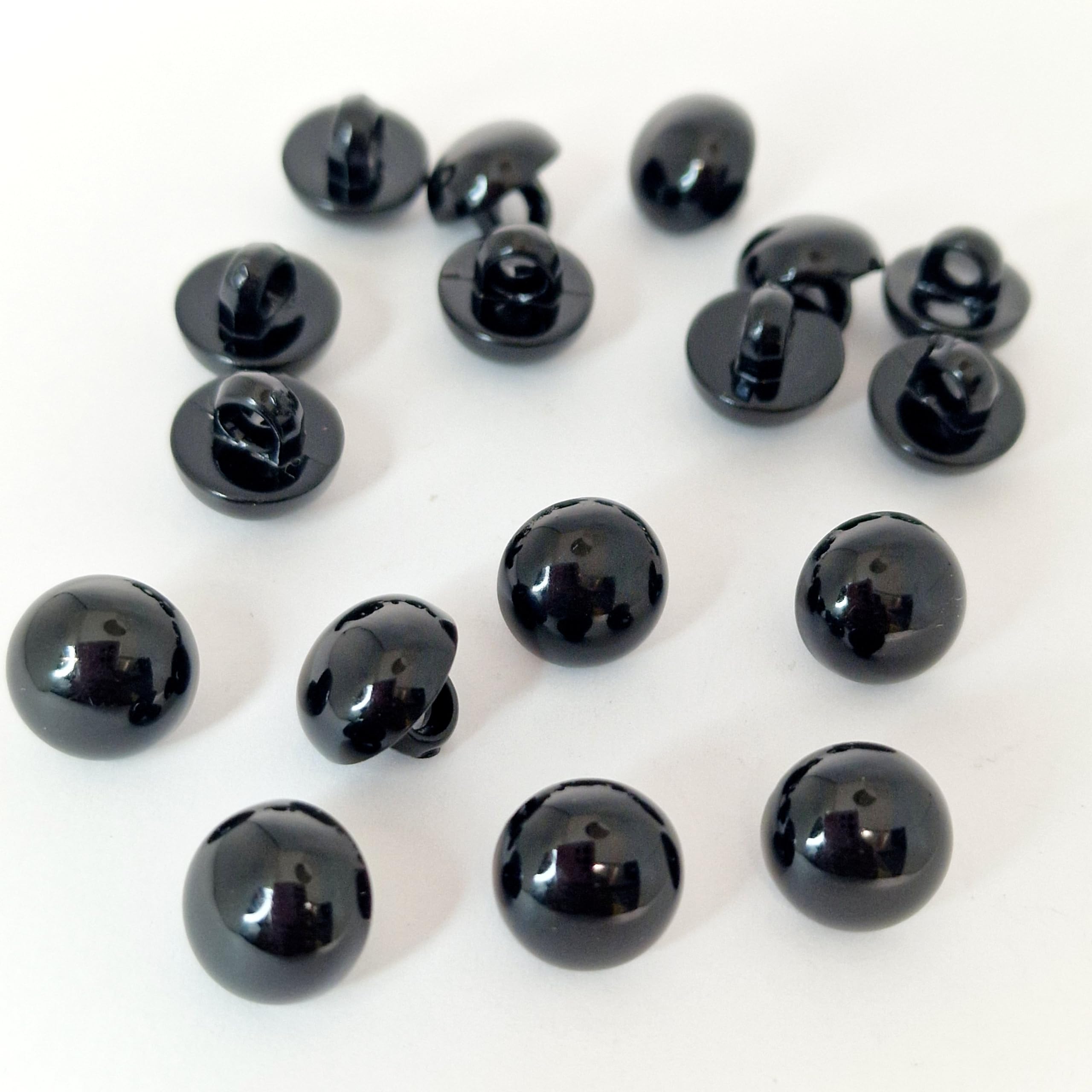 MajorCrafts 24pcs 11mm High-Grade Acrylic Small Round Mushroom Shank Sewing Buttons (Black), 11.5mm - Image 3