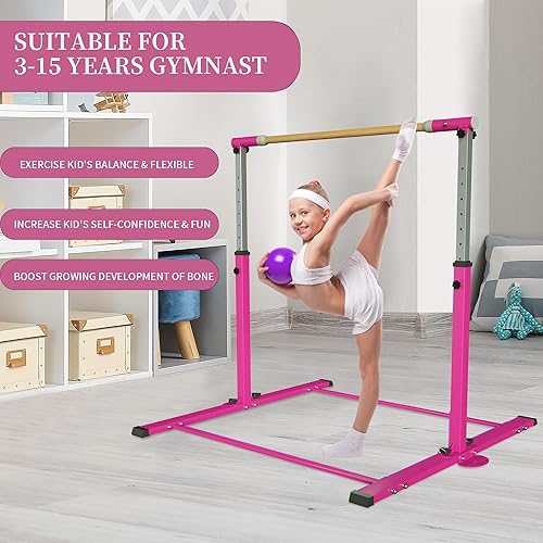 Miniatura 2 de YIintruan - Barra de gimnasia horizontal para niños y niñas jóvenes, altura ajustable de 3 a 5 pies, equipo de gimnasio en casa, ideal para