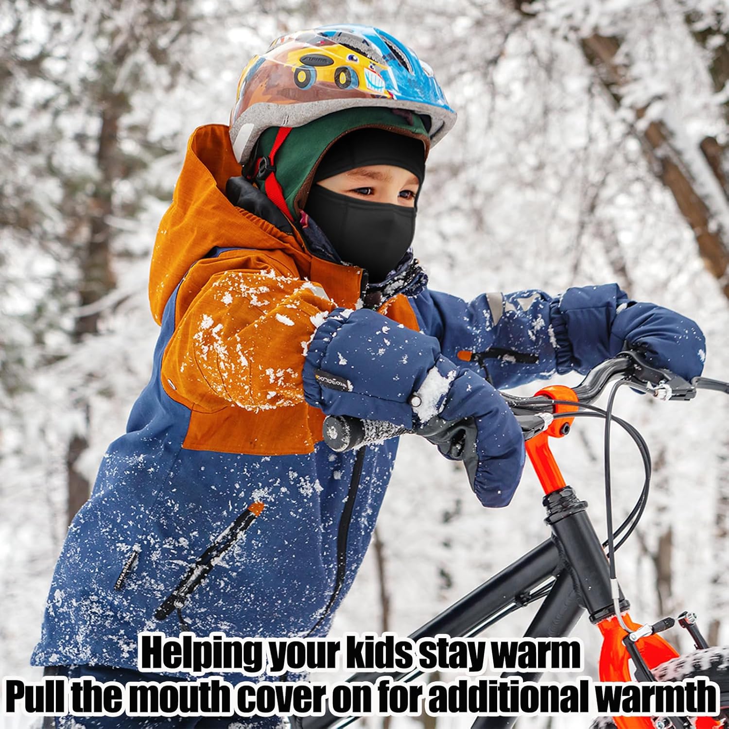 Kids Balaclava Ski Mask Scarf, Kids Fleece Gaiter Cold Weather Full Face Mask for Boys & Girls - Black - Image 6