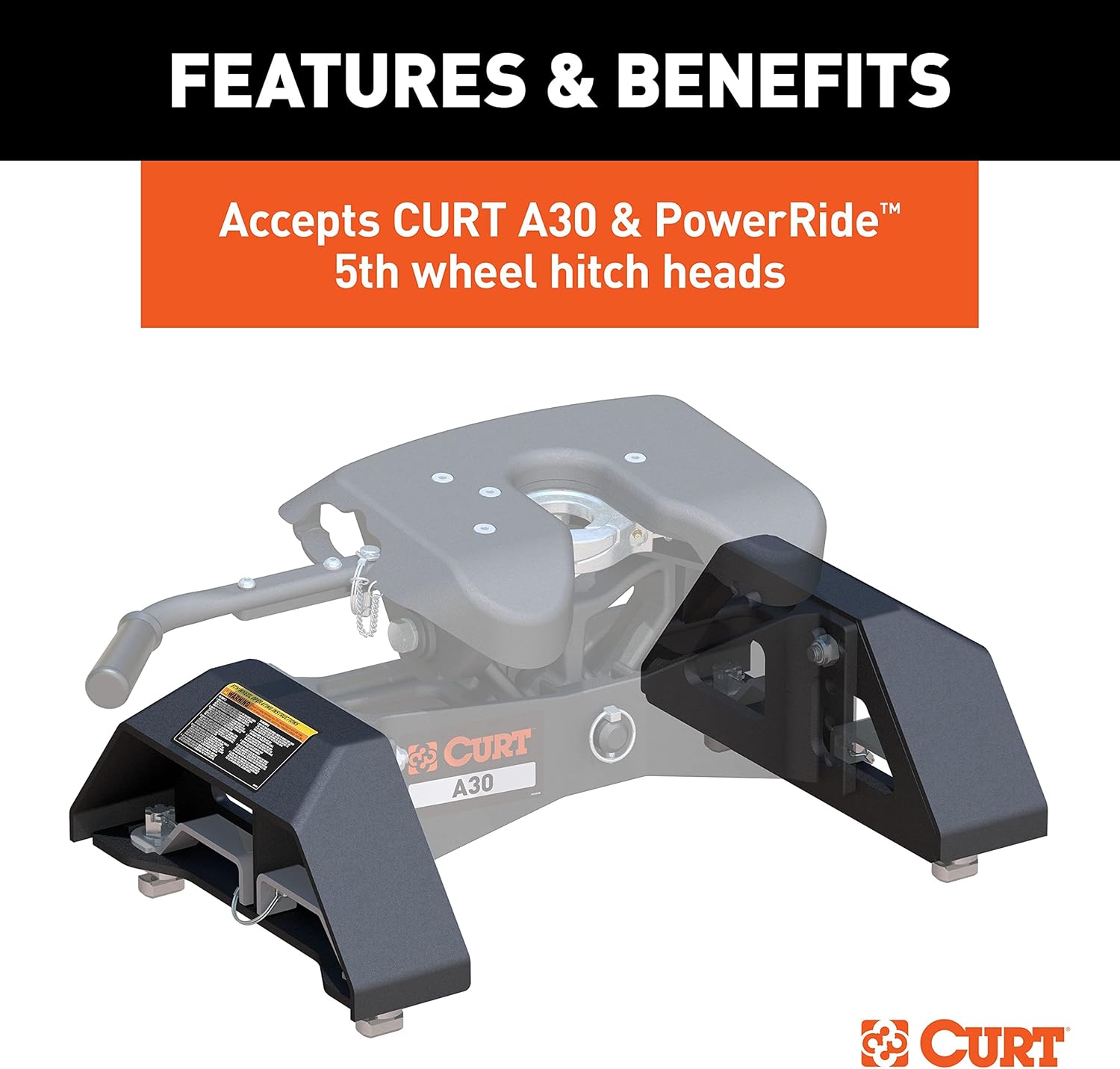 CURT 16024 A30 Replacement Chevrolet Silverado, GMC Sierra 2500, 3500 HD Puck 5th Wheel Legs, 30,000 lbs, Carbide Black, Hitch Head Required