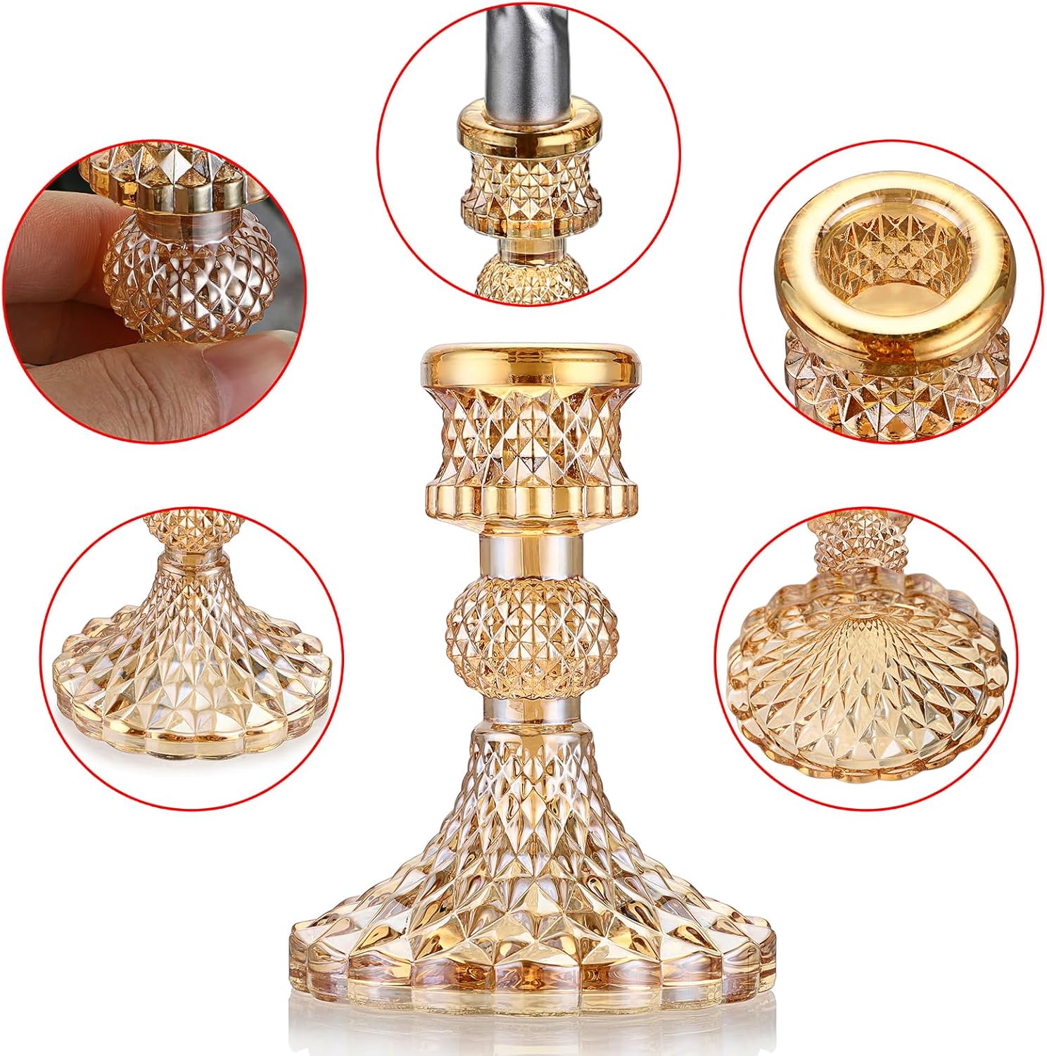 OwnMy Set of 2 Gold Glass Taper Candle Holders Decorative Glass Candlestick Holders, Modern Taper Candle Stands Candlesticks for Dining Table Centerpieces Wedding Church Decor - Image 5