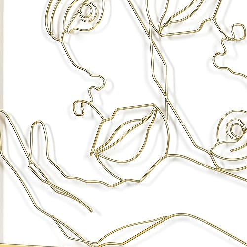 Vista 12 de Asense Decoración artística de pared de metal, líneas abstractas femeninas, contornos elegantes, esculturas colgantes de pared para dormitorio, sala