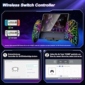 Elegamefy Switch Controller for Nintendo Switch/OLED Accessories Handheld Mode Updated Joystick (Drift-Free) Wireless One-Piece Joypad Controller with Large Grip/Programmable
