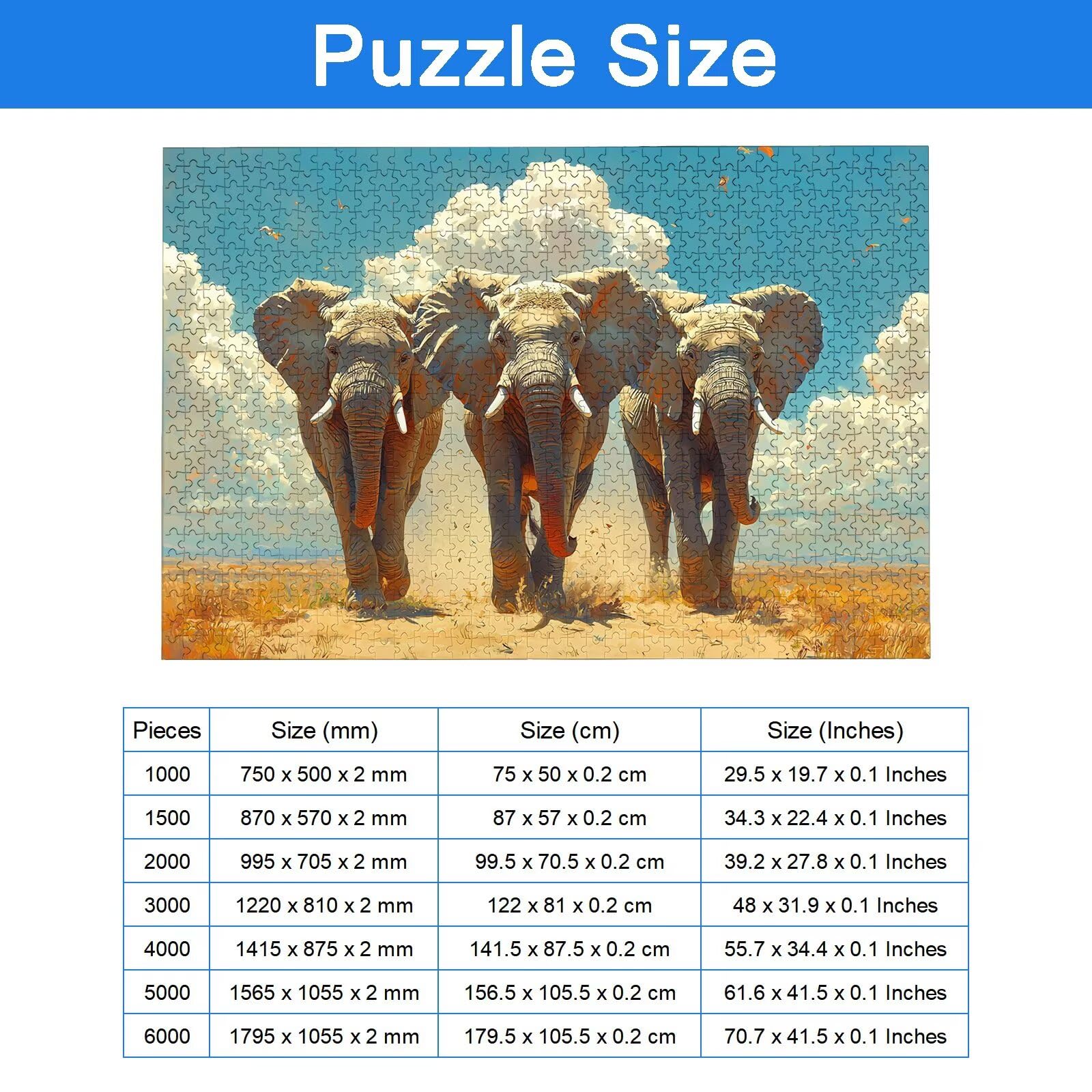 Puzzle 3000 Pezzi Elefante, Puzzle Africa 3000 Pezzi Arte per Adulti e Bambini, Misura: 122x81 cm, Puzzles Legno per Adulti con Squisita Scatola di Imballaggio, Idea Regalo Donna, Regalo Uomo, -9161