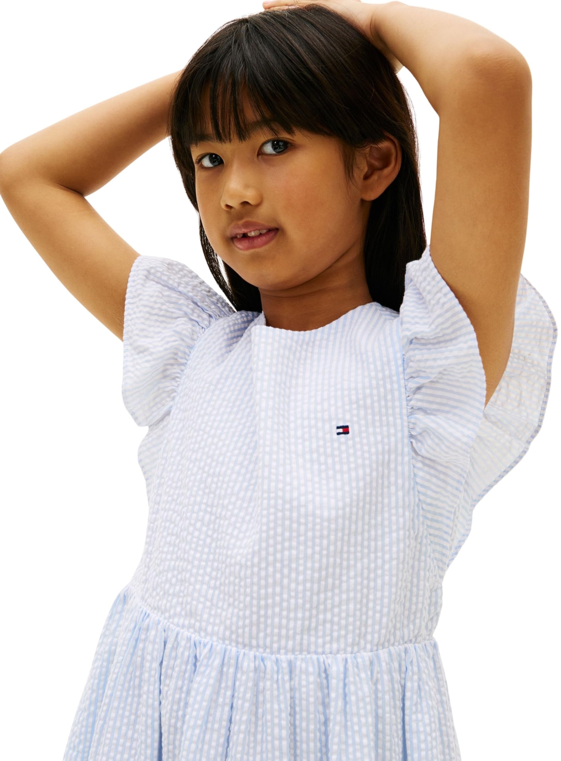 Tommy Hilfiger Dziewczęca sukienka seersucker Ss KG0KG09165 Sukienki, niebieska (Sweet Blue Stripes), 2 lata