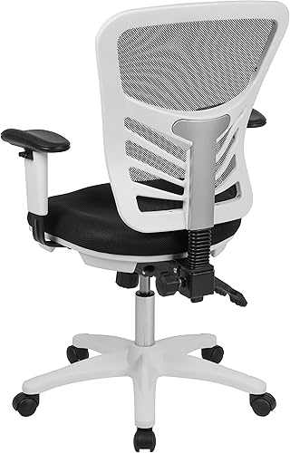 Miniatura 5 de Flash Furniture Nicholas - Silla de oficina ejecutiva, ergonómica y giratoria, multifuncional, malla negra con brazos ajustables y estructura blanca