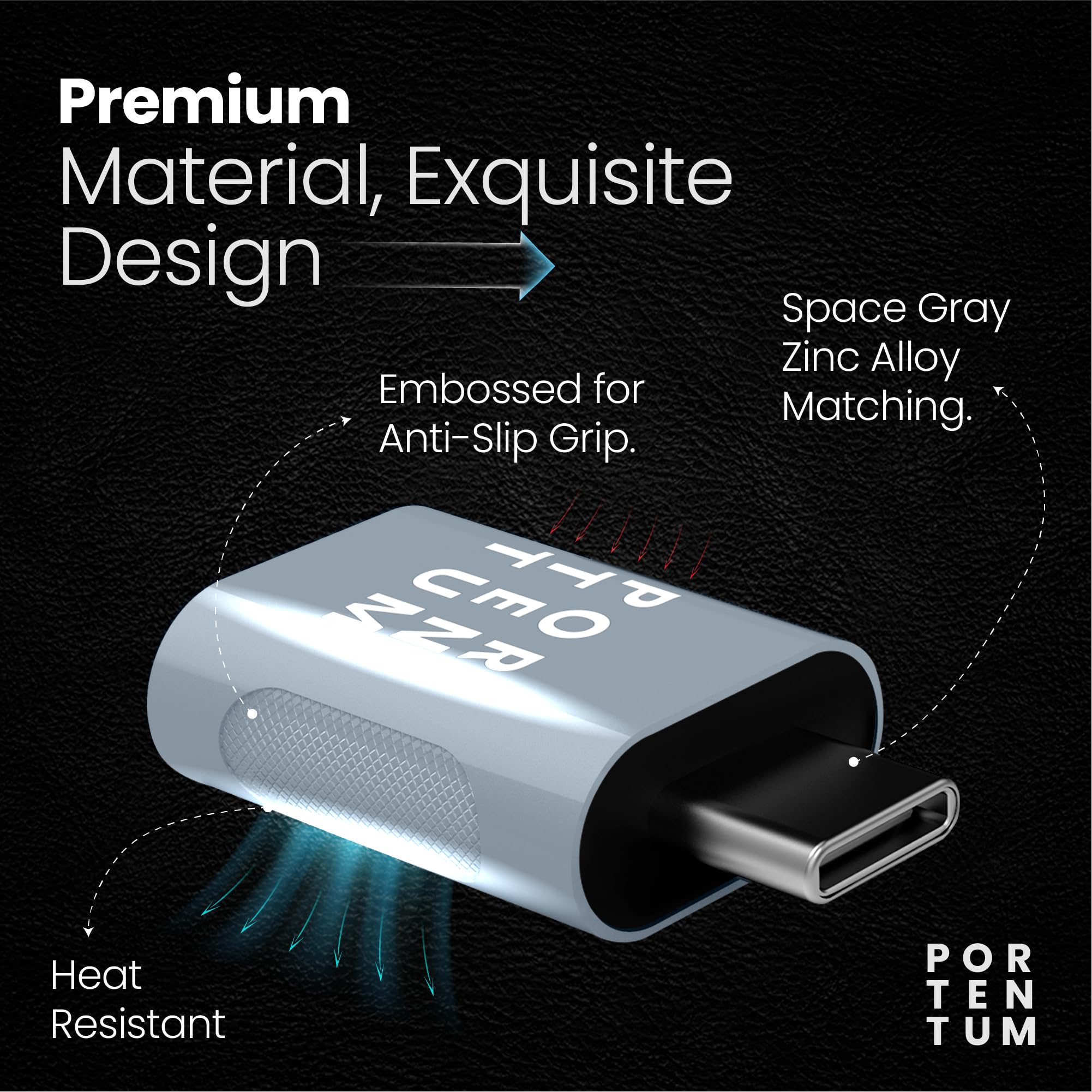 PORTENTUM Adapter USB c na USB 3.0 (3.1) z prędkością 10 GB, korpus cynkowy premium o wysokiej odporności na ciepło - adapter USB na typ C, waży tylko 5 gramów