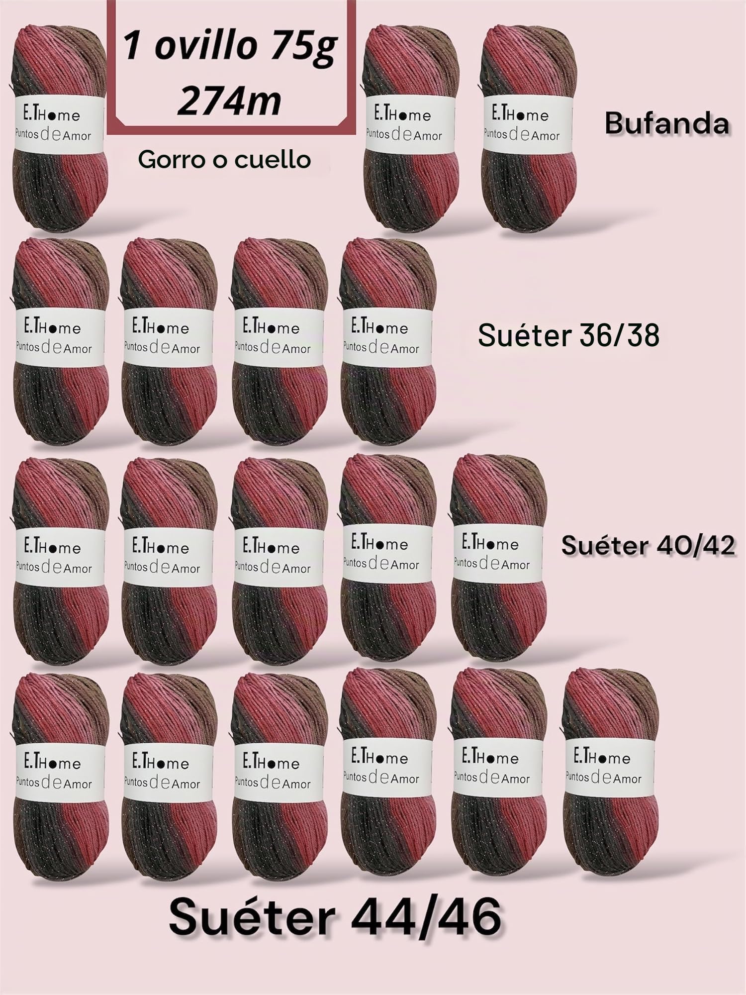6 ovillo x 75g lana para tejer premium brillo Rsa con hebra regular sin nudos ni bolas Lanas para crochet, diy, hilo grueso para crochet, Crea Arte. Transforma ovillos en prendas. (ROSA)