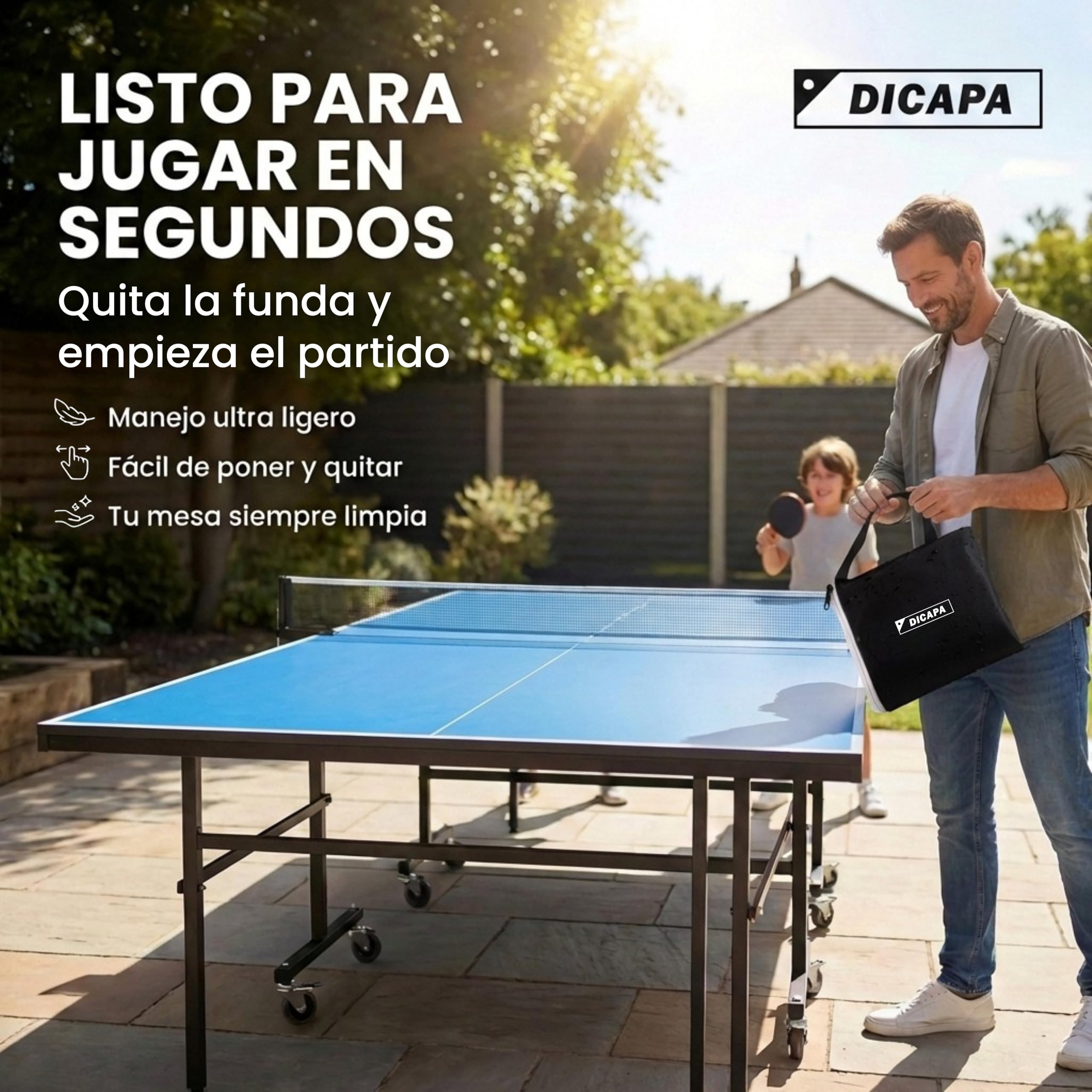 DICAPA Funda Mesa Ping Pong Exterior 165x70x165 cm Impermeable Resistente (Negro)