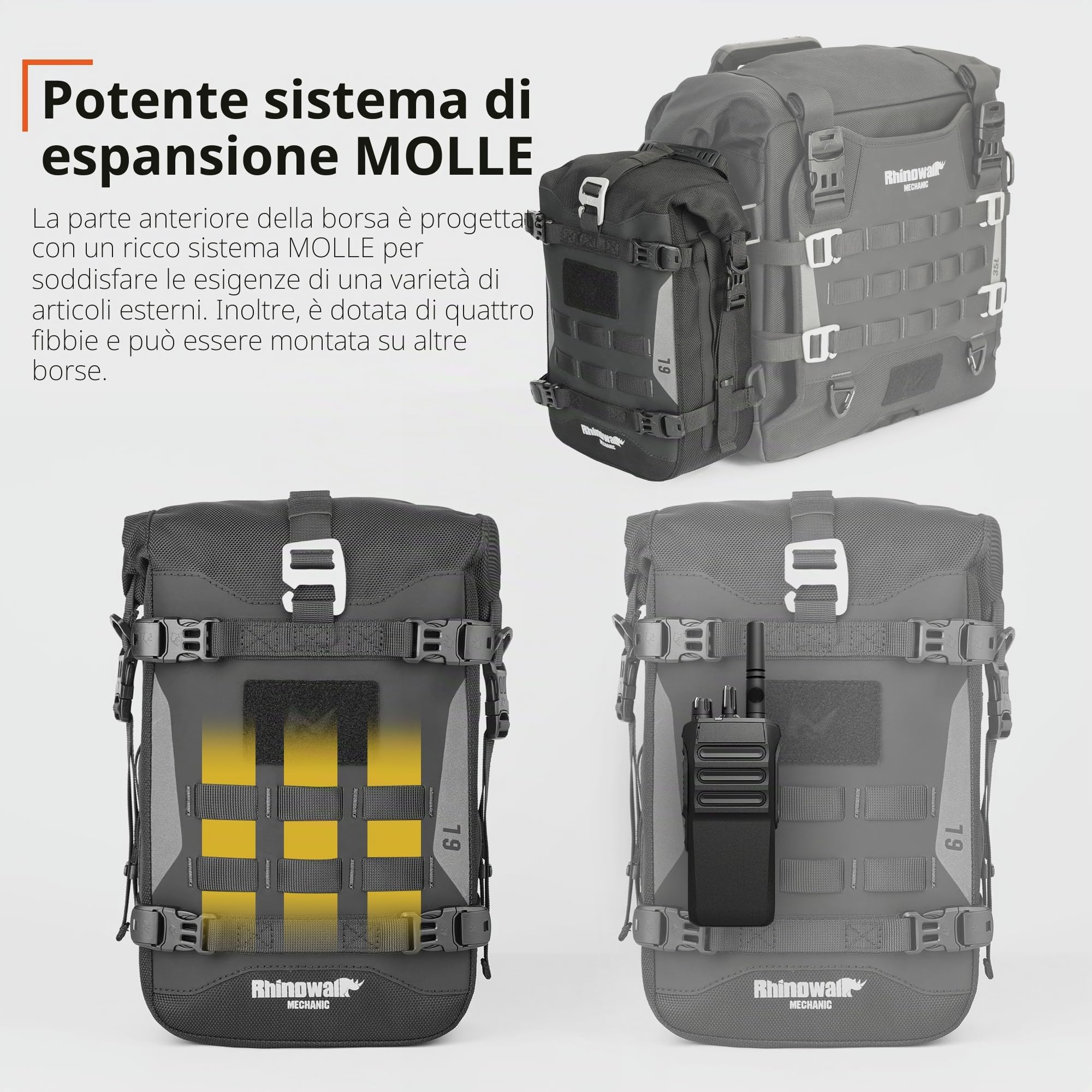Rhinowalk Borsa per Crash Bar Moto Borsa da Sella Impermeabile per Moto Borsa Laterale 6L (Espandibile fino a 7L) Motivo Foglia Nera