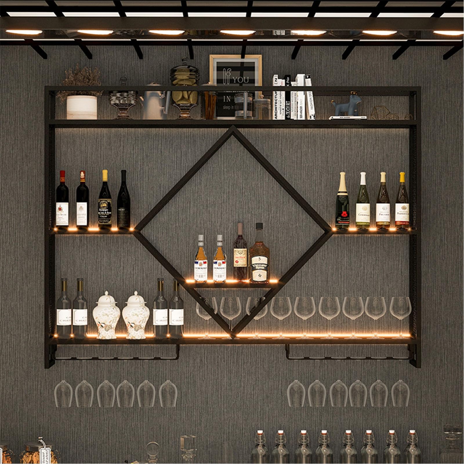 Botellero Industrial Montado En La Pared, Soporte Para Botellas Y Copas