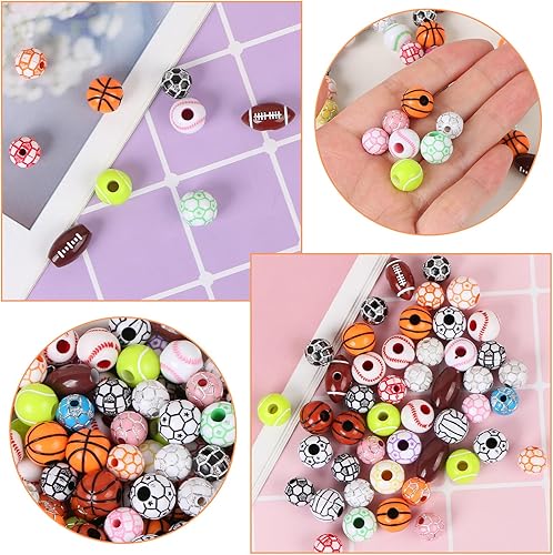 Miniatura 4 de 200 cuentas deportivas para hacer joyas de bricolaje, básquetbol, fútbol, voleibol para pulseras, llaveros, collares, manualidades, juego incluye