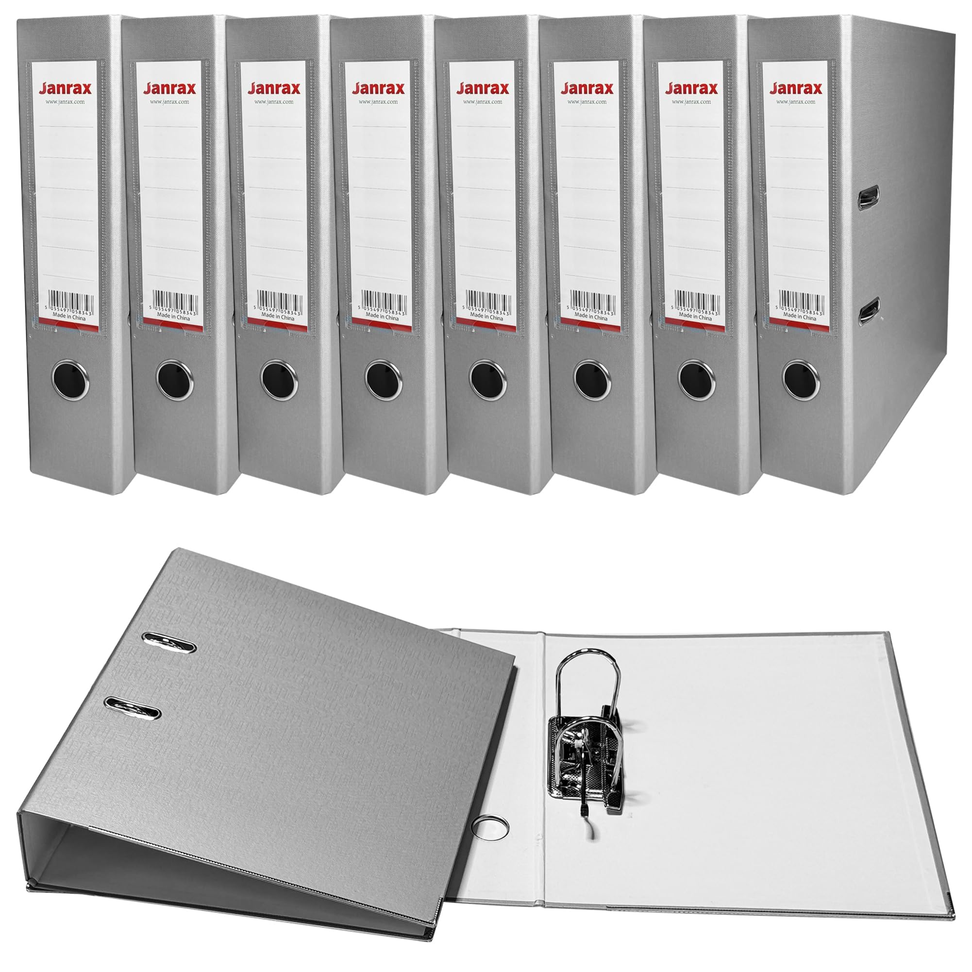 Pack of 5 A4 Paperbacked Lever Arch Files by Janrax (Grey)
