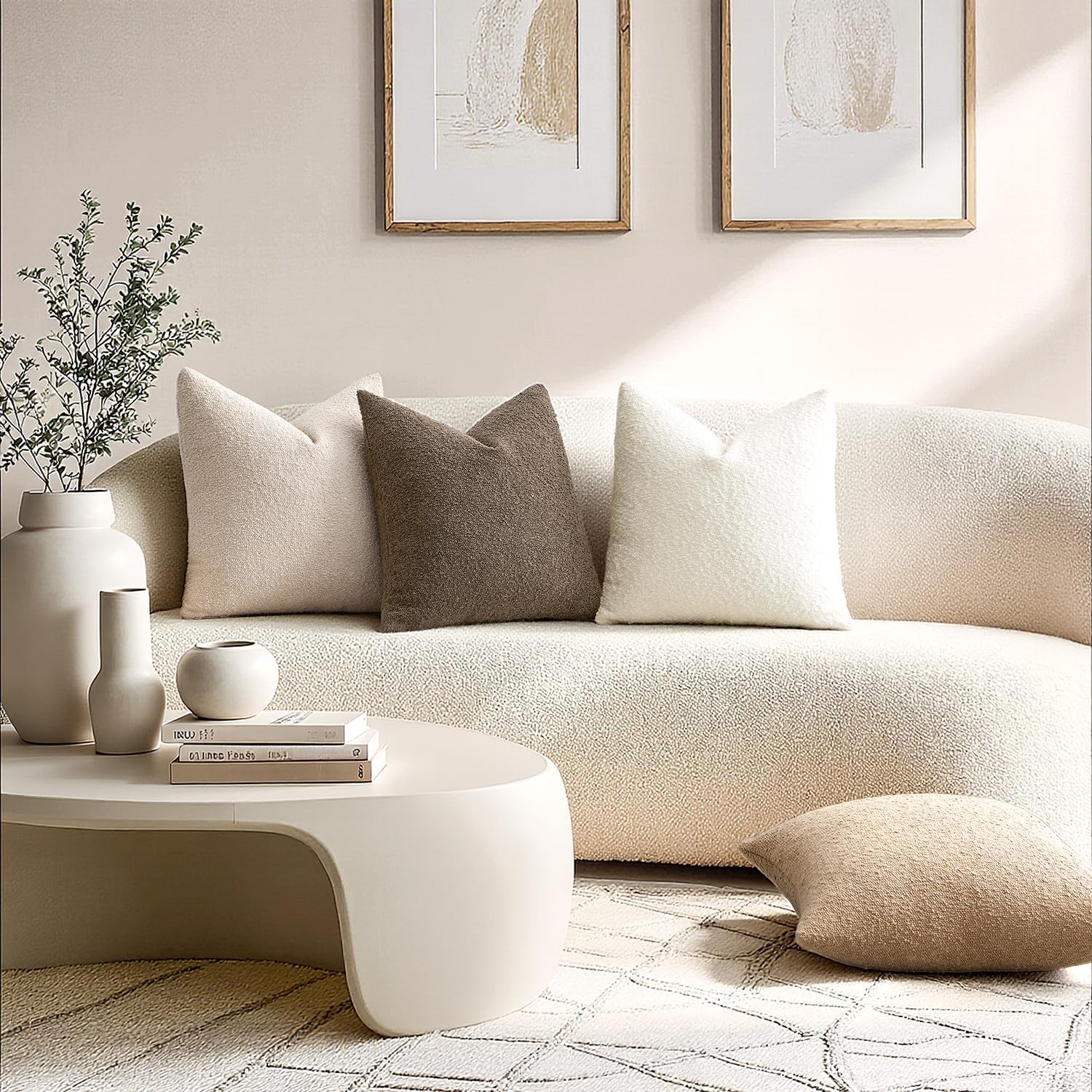 ANRODUO Pack of 2 Textured Boucle Throw Pillow Covers Soft White Euro Decorative Accent Solid Pillow Cases Cozy Modern Couch Cushion Case for Chair Sofa Bedroom Living Room Home Decor, 26 x 26 Inch - Image 7