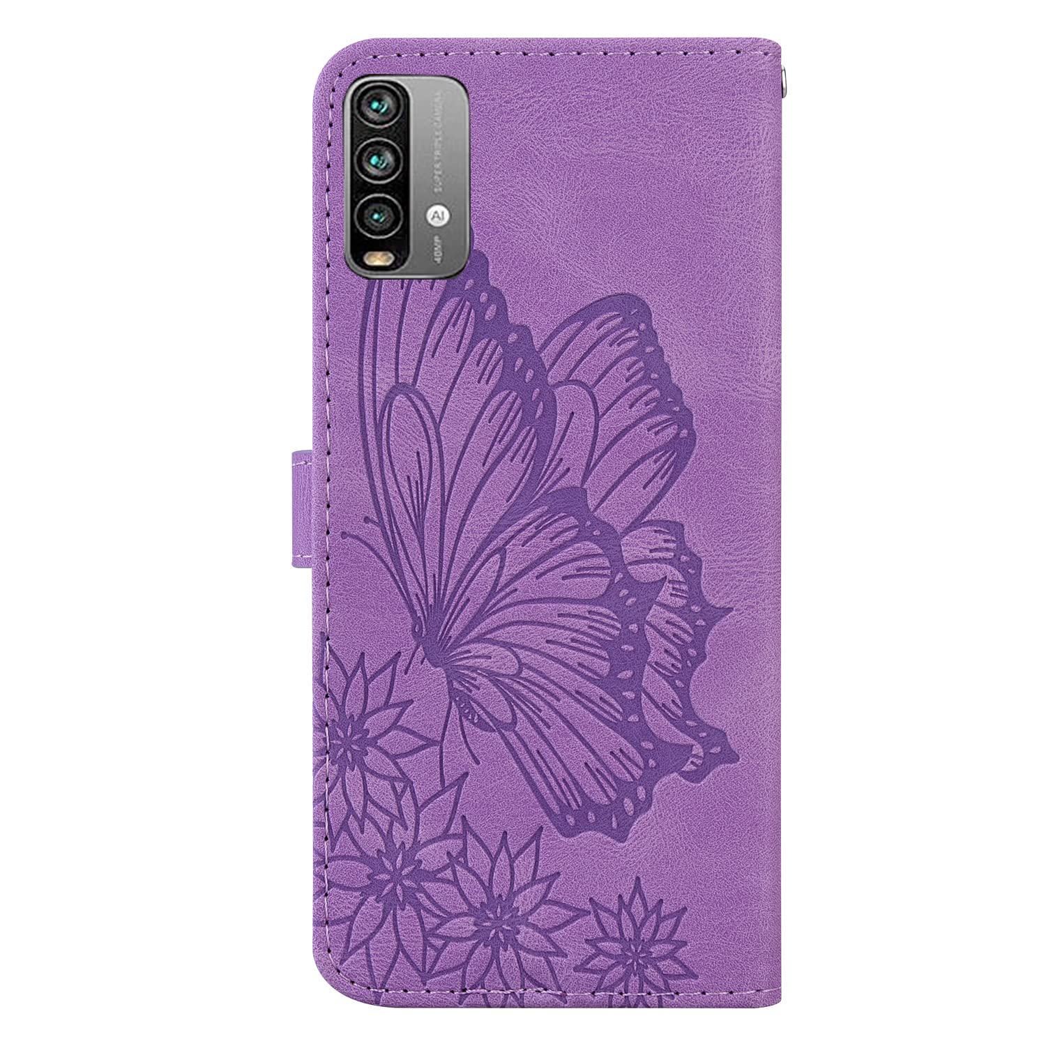 Custodia A Portafoglio Con Farfalle Per Xiaomi Redmi 9T 4G - Cover In Pelle PU Flip Con Slot E Chiusura Magnetica - Viola - 4