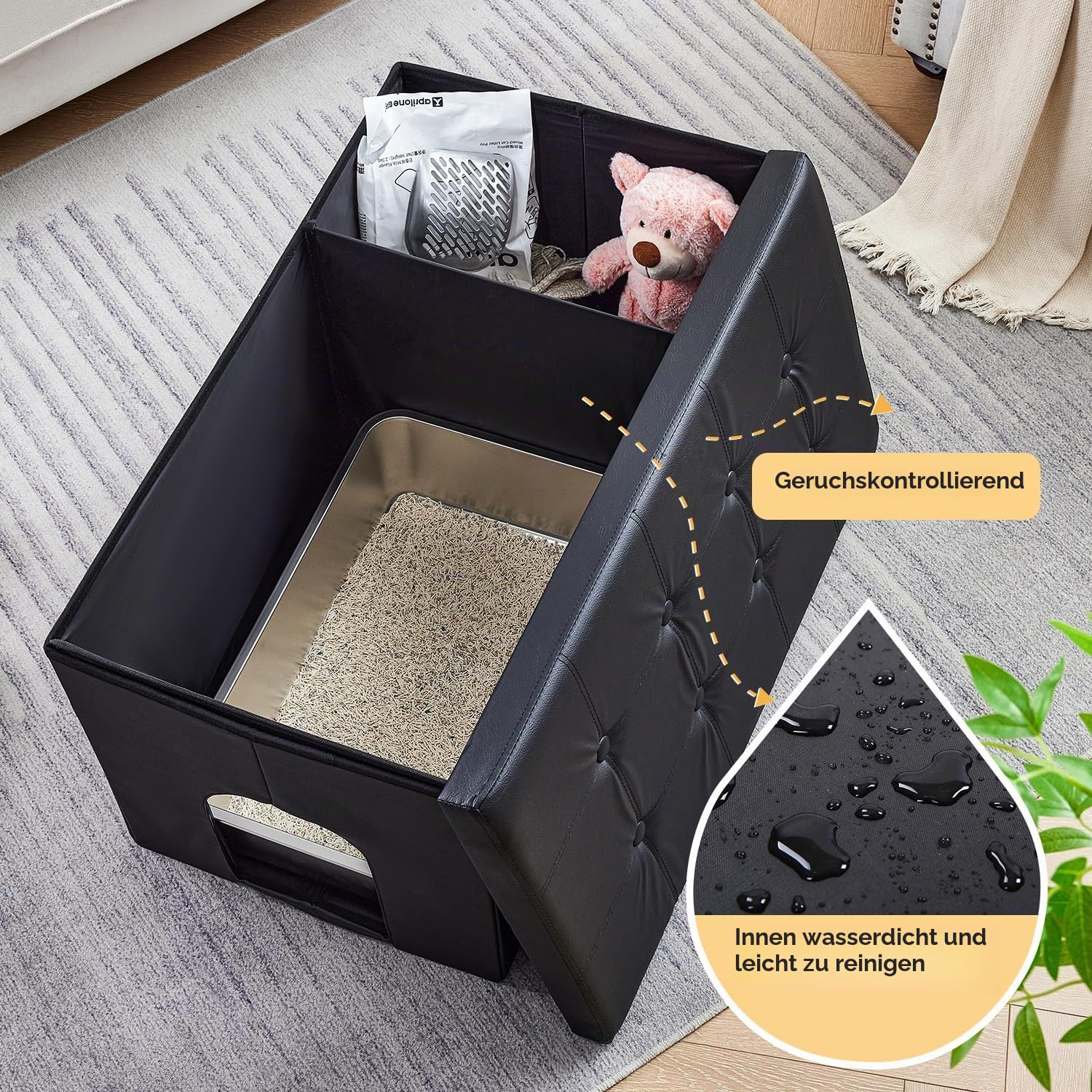 MEEXPAWS Katzenklo Schrank XXL, Katzenschrank für Katzentoilette, Verstecktes Katzenklo, Katzentoilettenschrank, Katzen Schrank Sitzbank, Katzenklo Kommode, 90 x 50 x 50cm